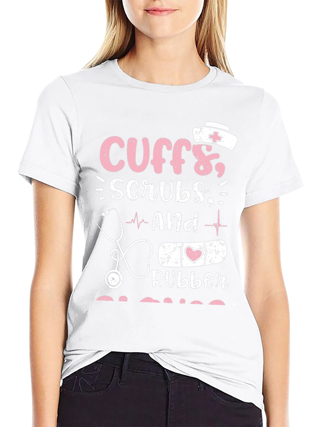 Cute Nurse T-Shirt - Cuffs Scrubs & Rubber