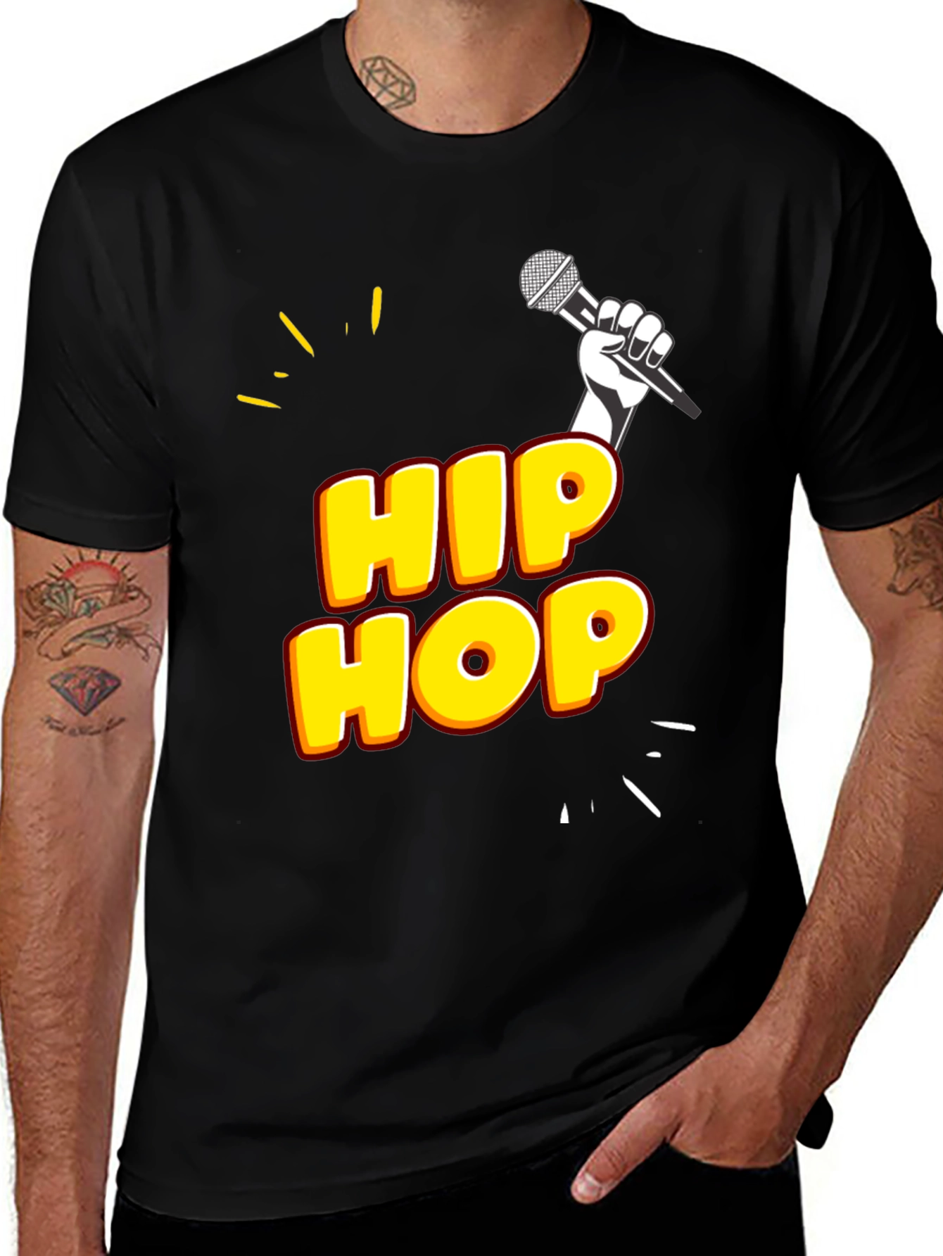Hip Hop Graphic Tee - Black Cotton Blend