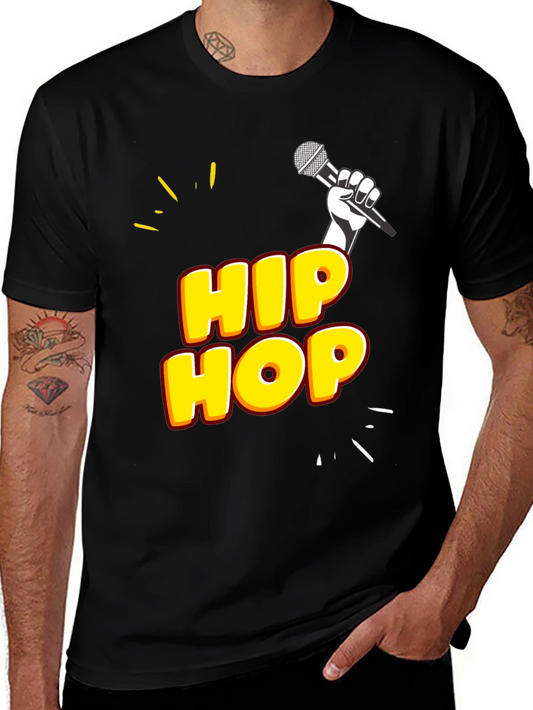 Hip Hop Graphic Tee - Black Cotton Blend