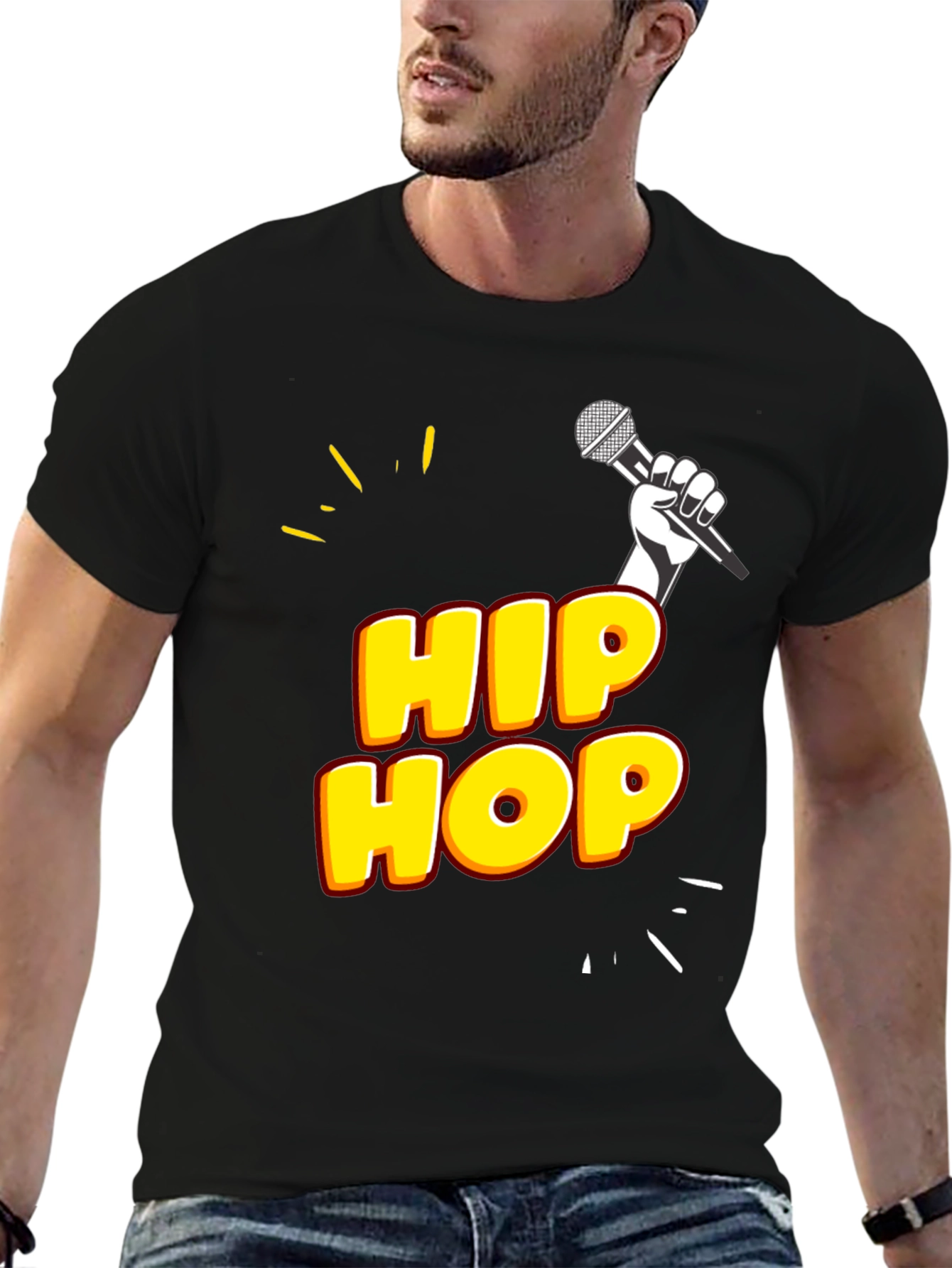 Hip Hop Graphic Tee - Black Cotton Blend