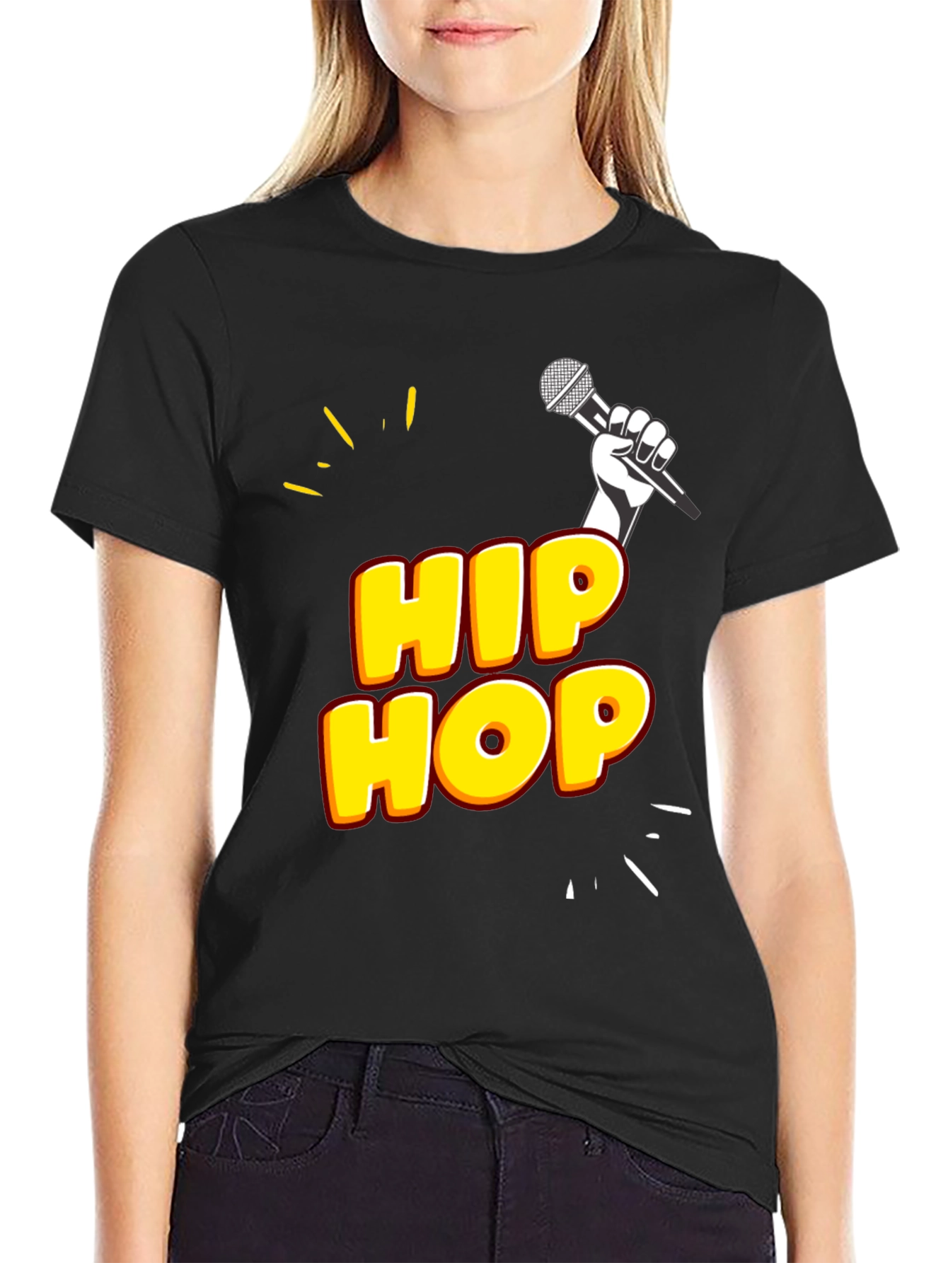 Hip Hop Graphic Tee - Black Cotton Blend