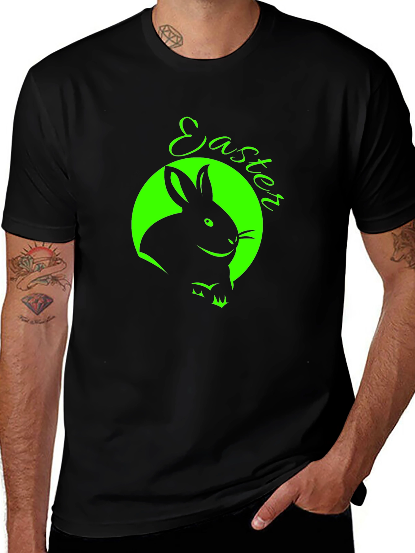 Easter Bunny Graphic Tee - Black Cotton T-Shirt