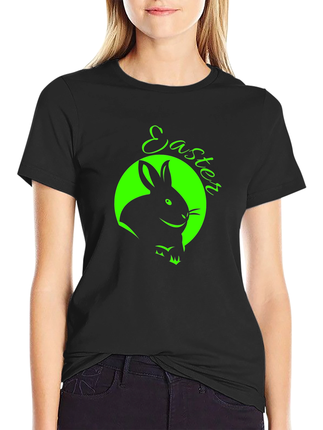Easter Bunny Graphic Tee - Black Cotton T-Shirt