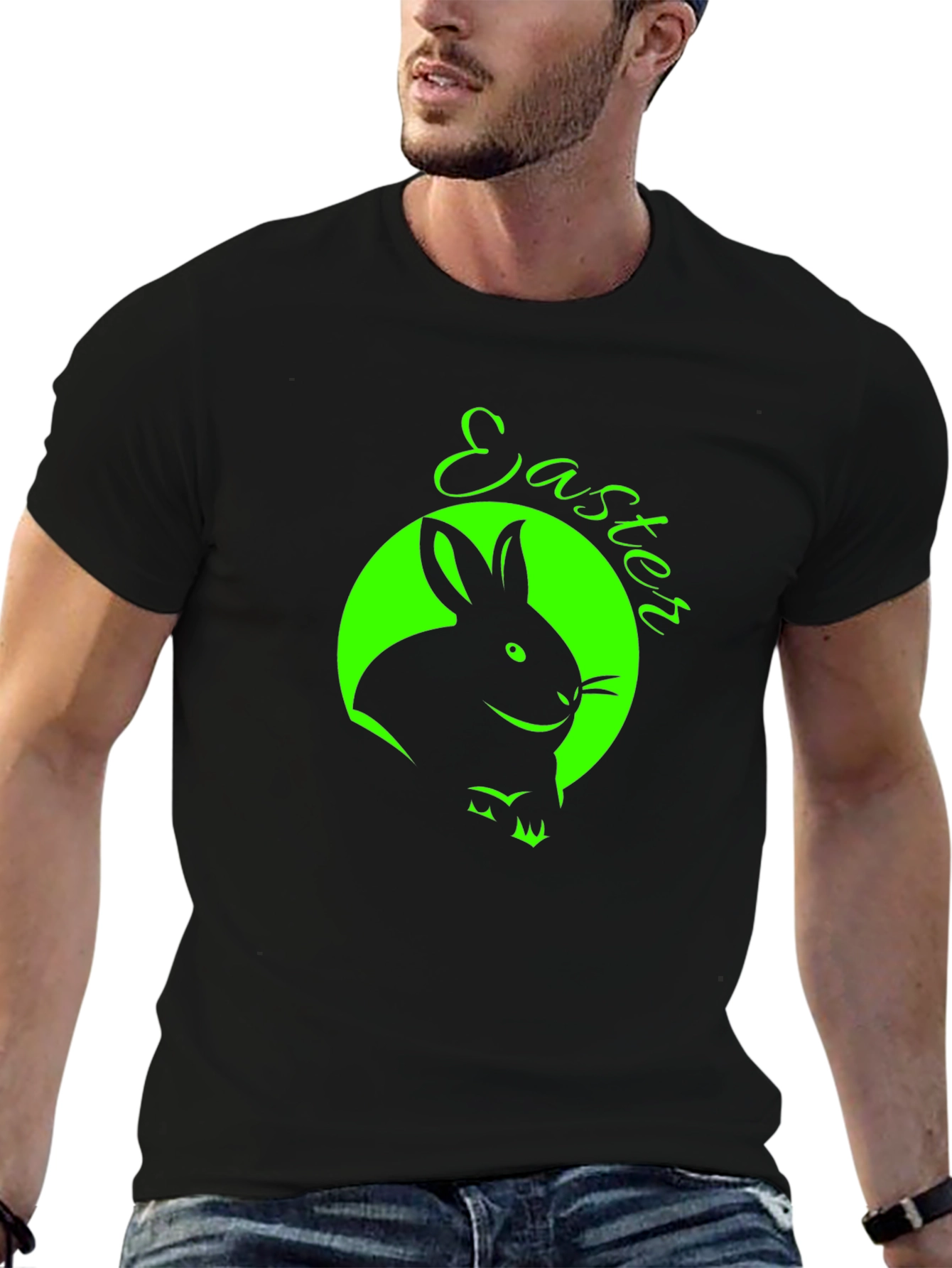 Easter Bunny Graphic Tee - Black Cotton T-Shirt