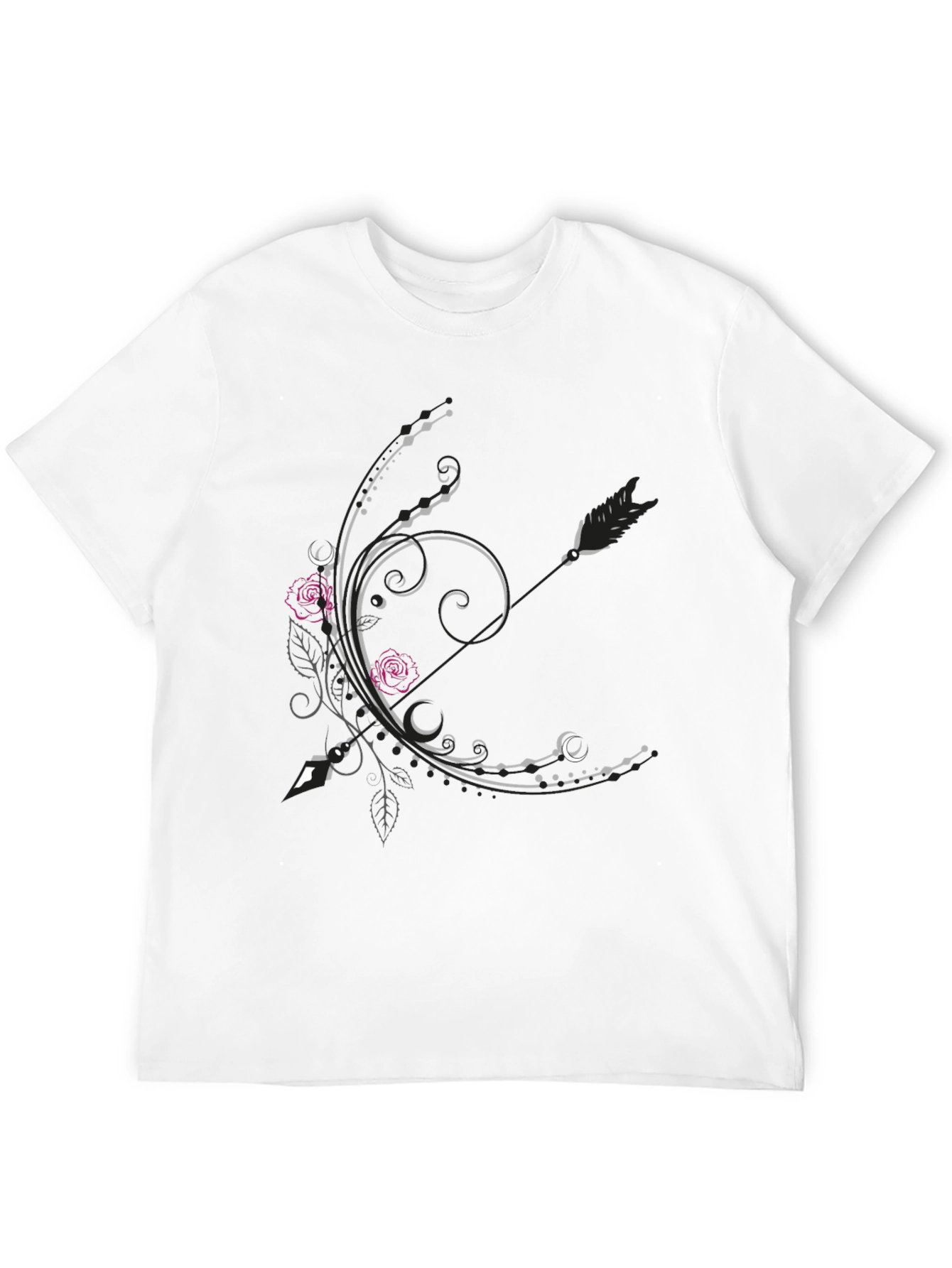 Floral Arrow Graphic Tee - Elegant Black T-Shirt