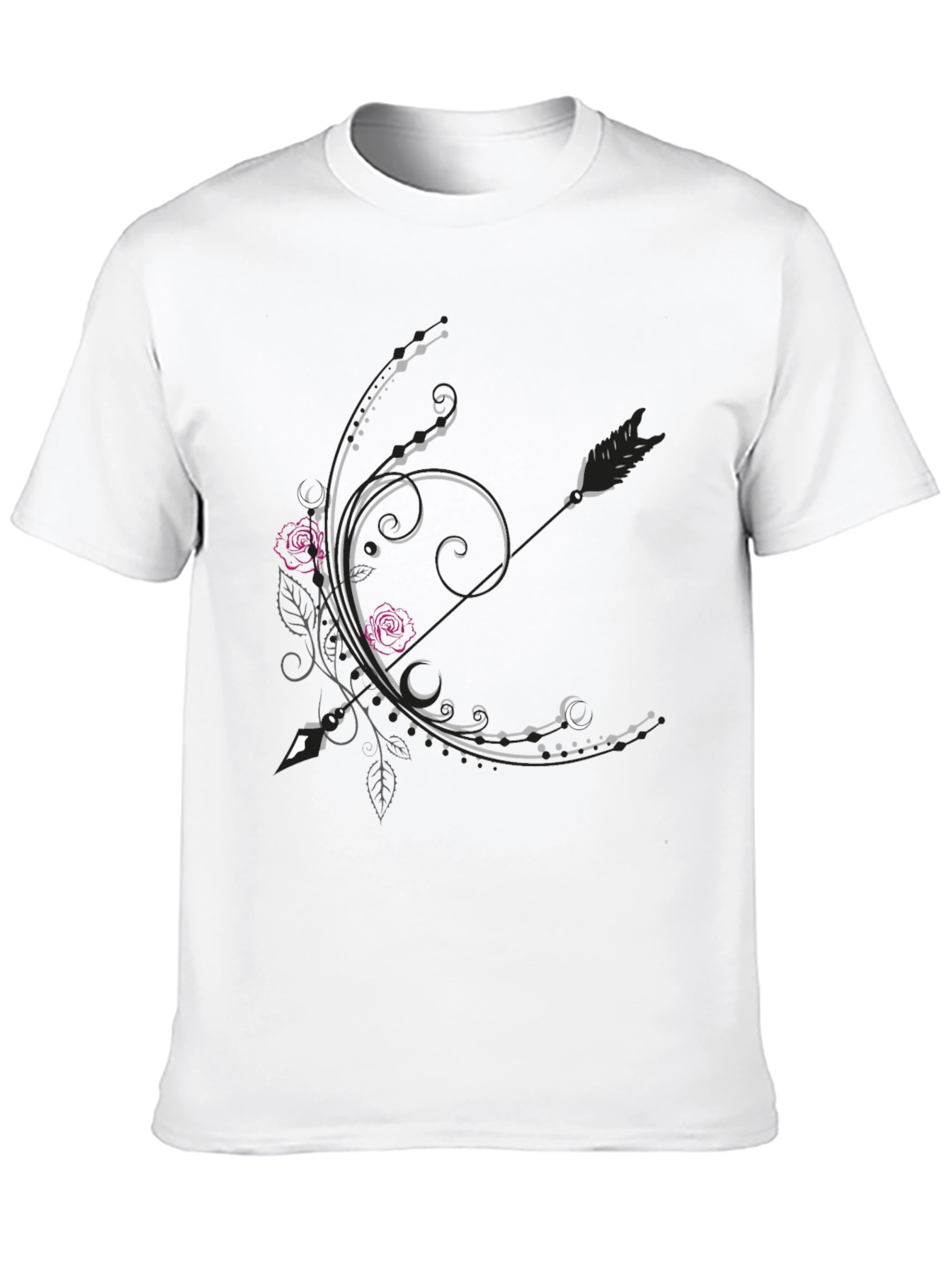 Floral Arrow Graphic Tee - Elegant Black T-Shirt