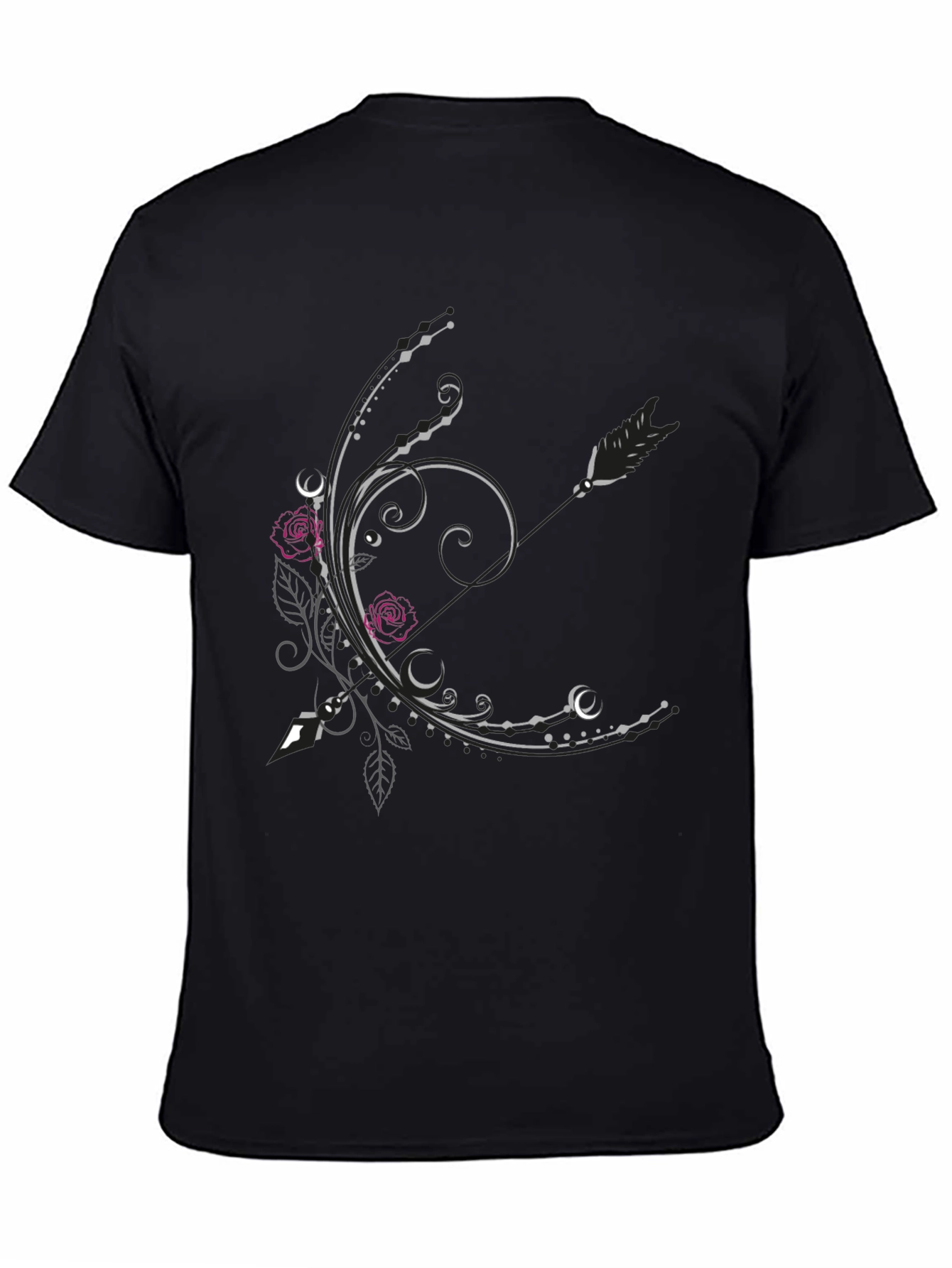 Floral Arrow Graphic Tee - Elegant Black T-Shirt