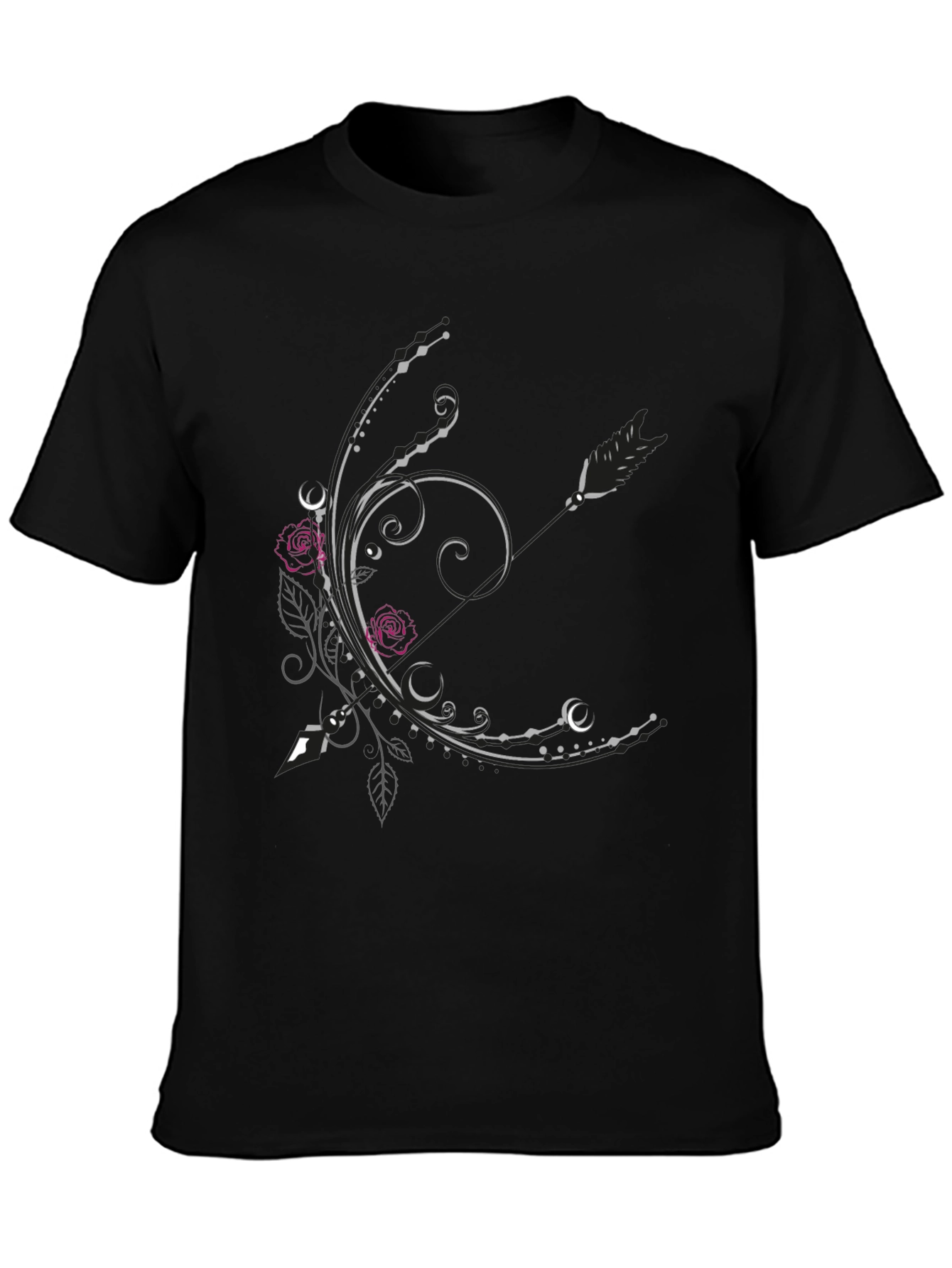 Floral Arrow Graphic Tee - Elegant Black T-Shirt