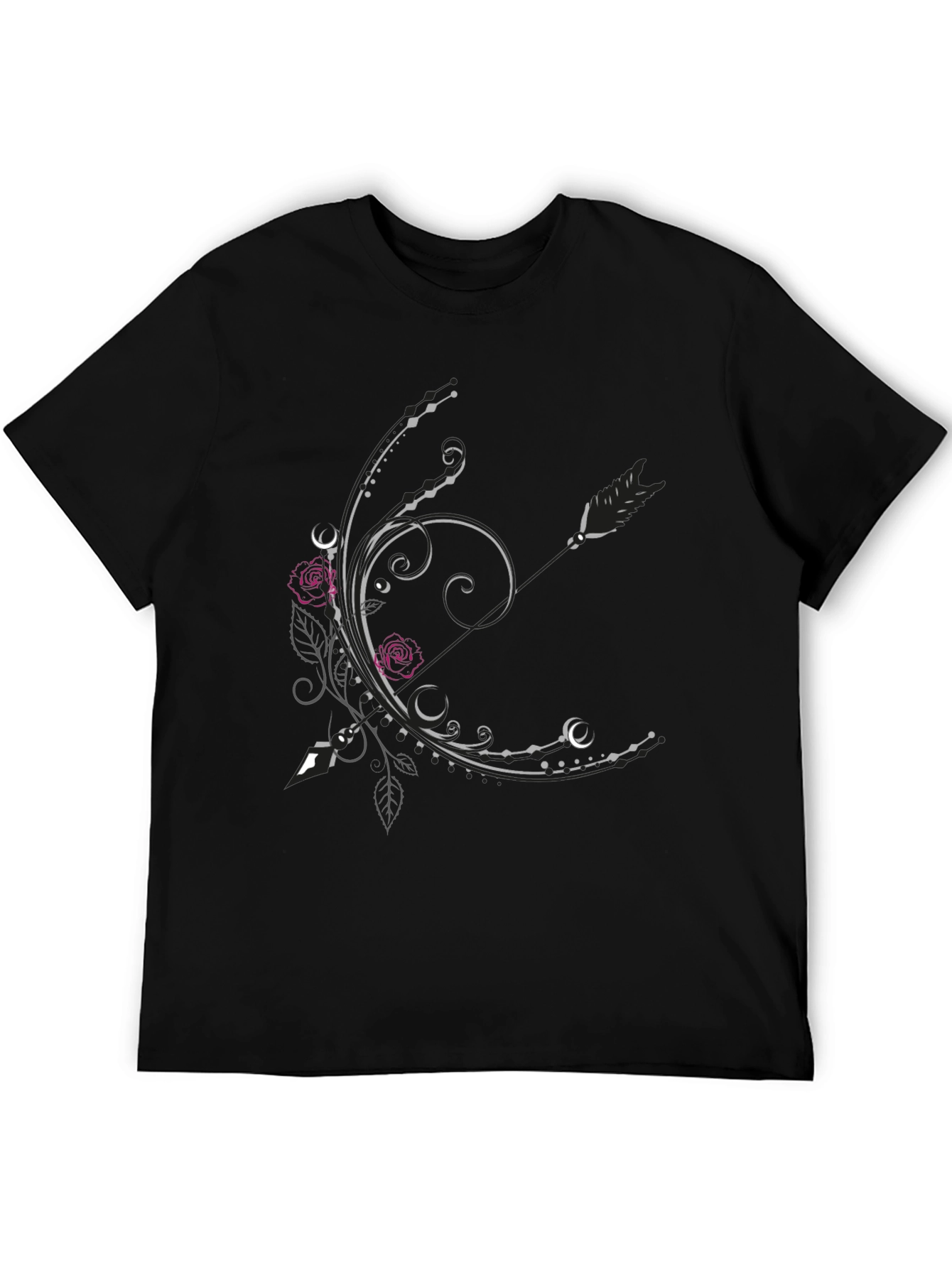 Floral Arrow Graphic Tee - Elegant Black T-Shirt