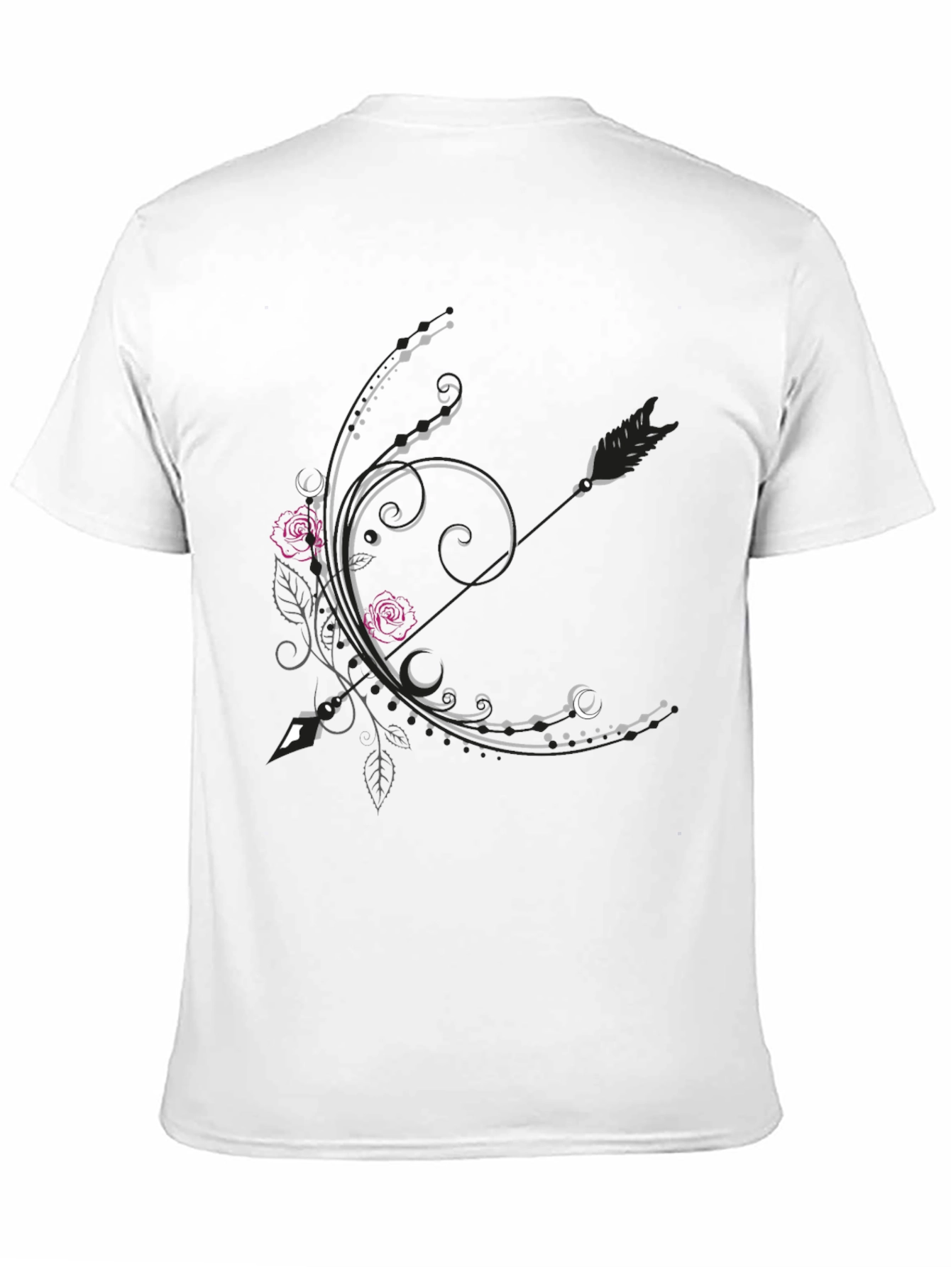 Floral Arrow Graphic Tee - Elegant Black T-Shirt