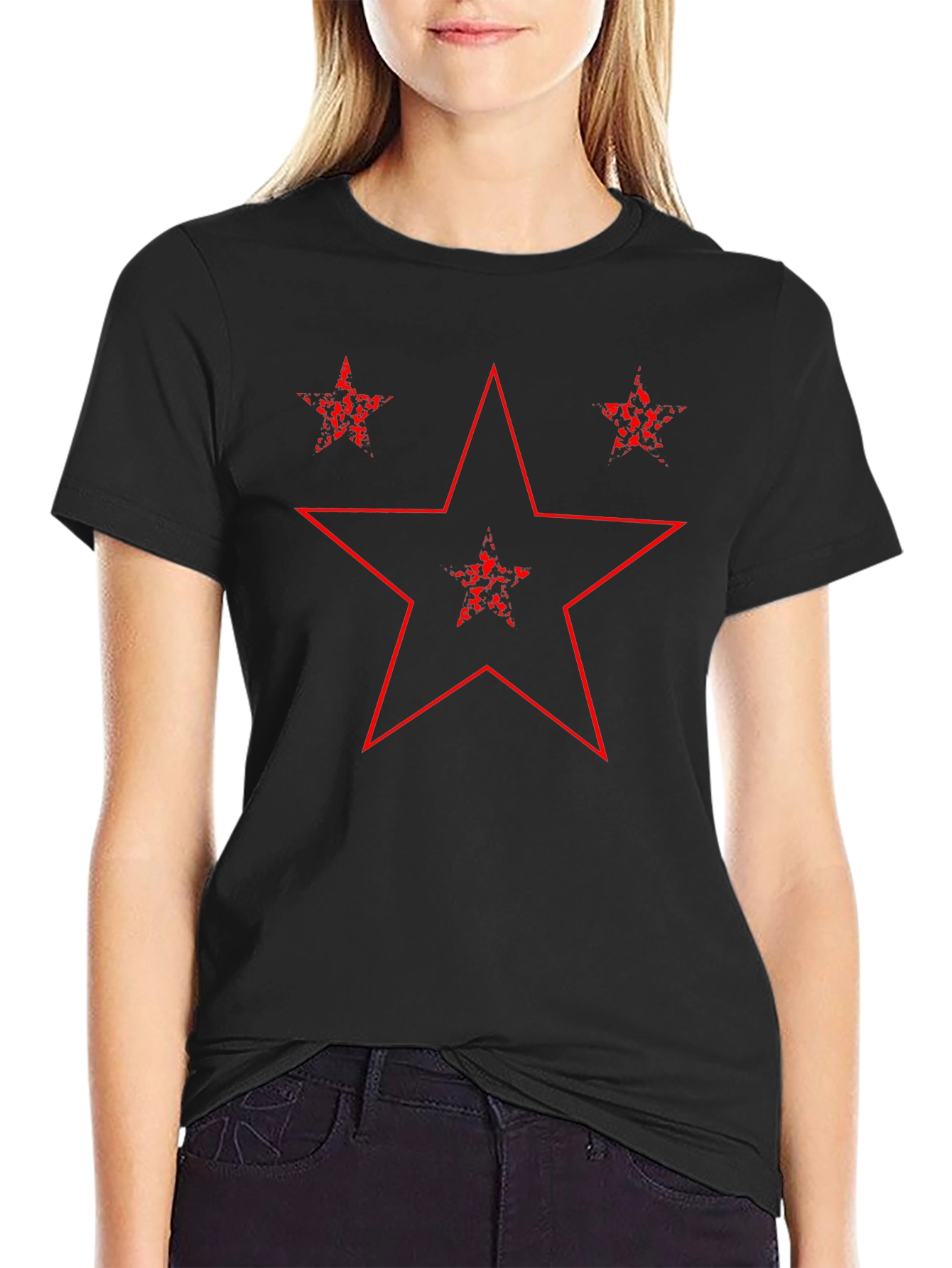 Distressed Star Graphic Tee - Black