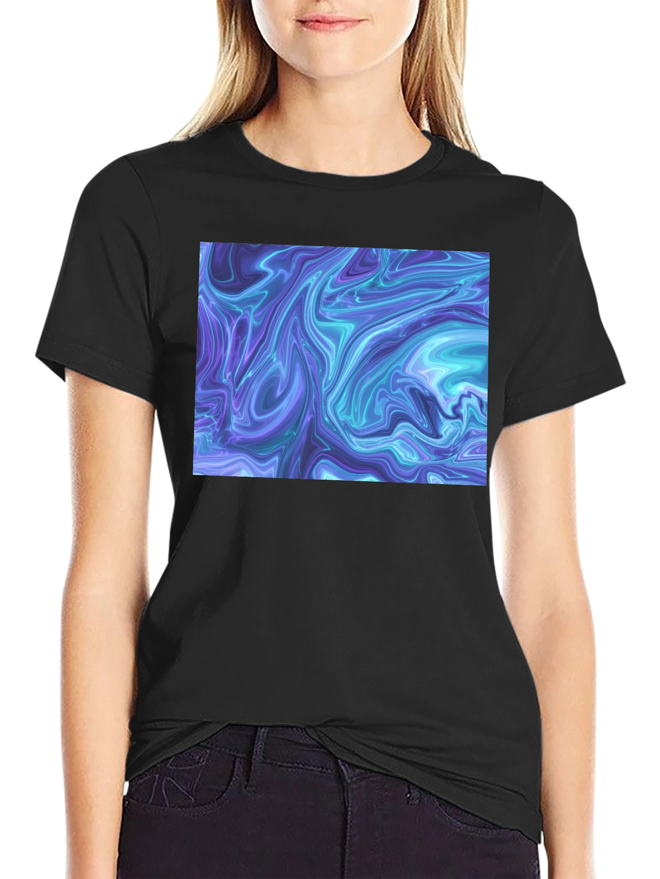 Abstract Marble Print Black T-Shirt