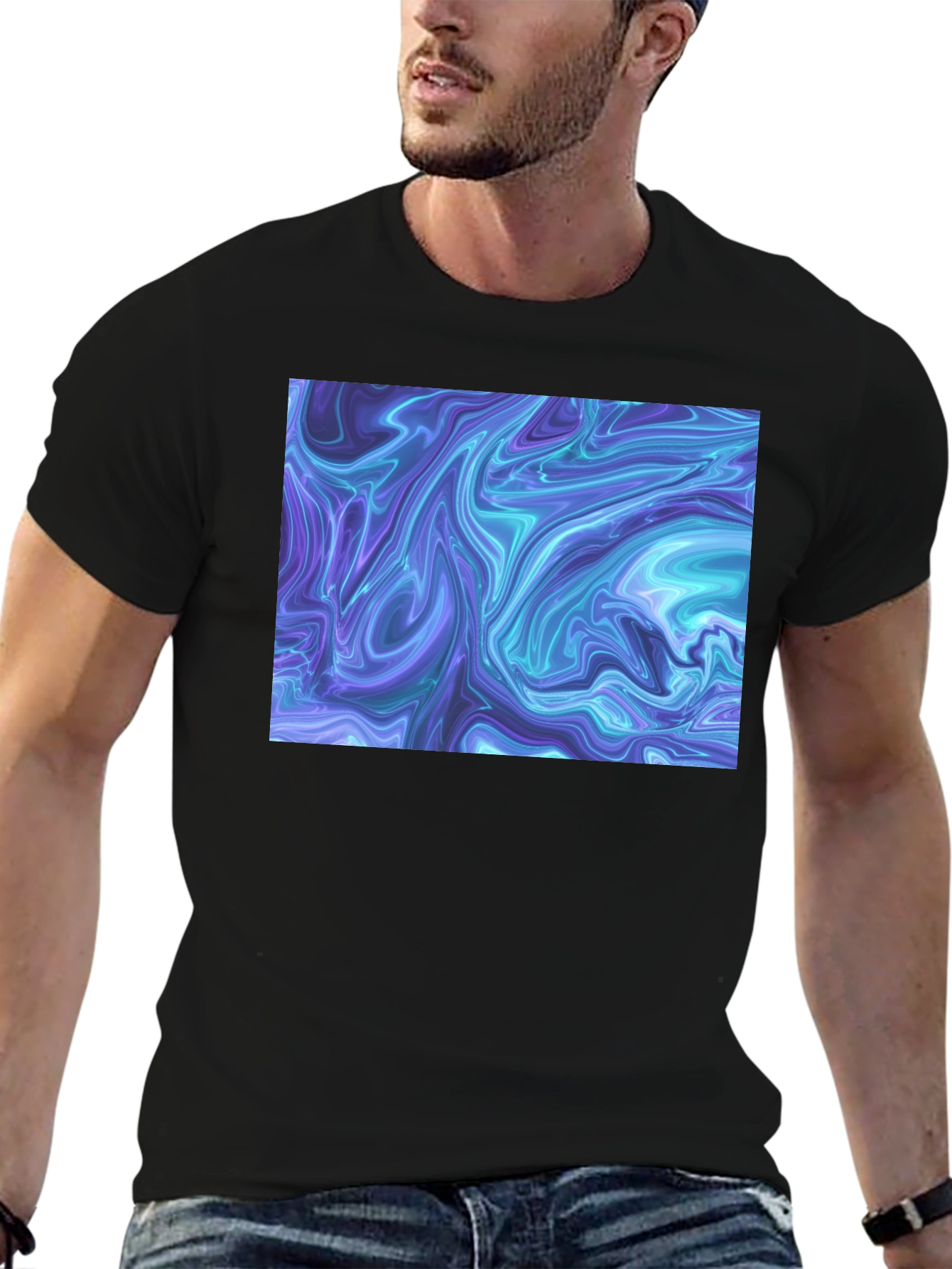 Abstract Marble Print Black T-Shirt