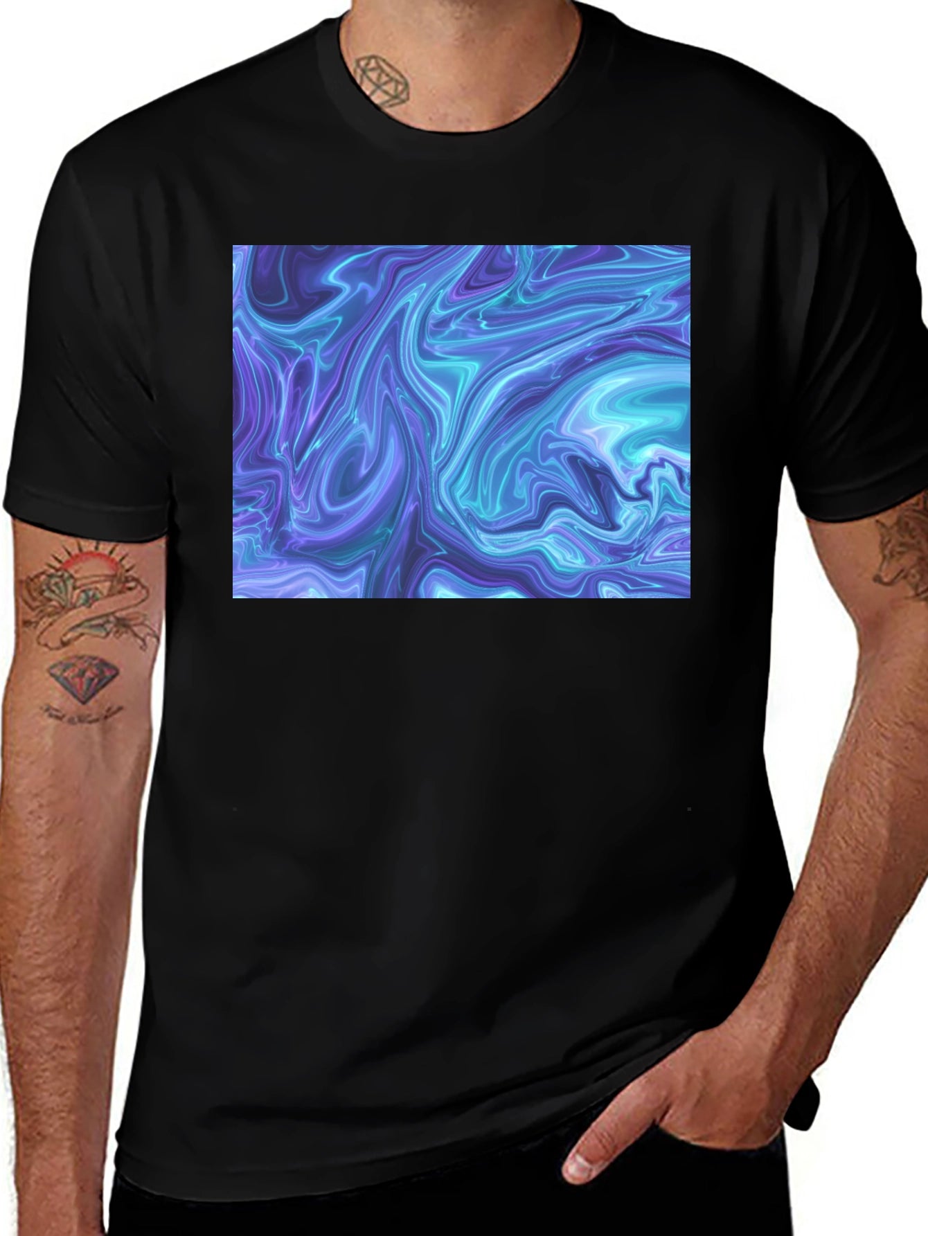Abstract Marble Print Black T-Shirt