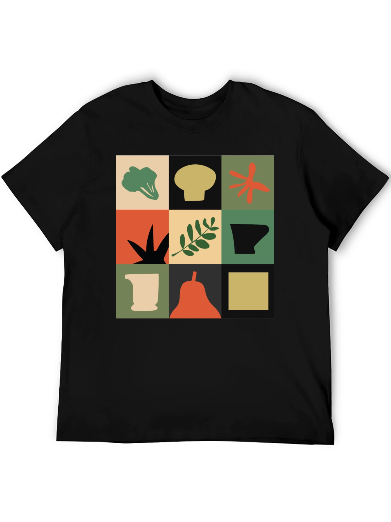Modernist Veggie Print Black T-Shirt