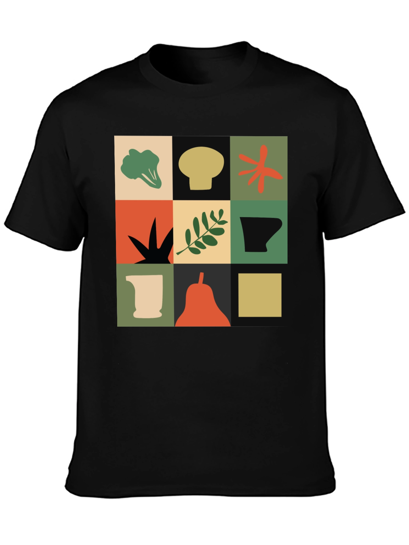 Modernist Veggie Print Black T-Shirt