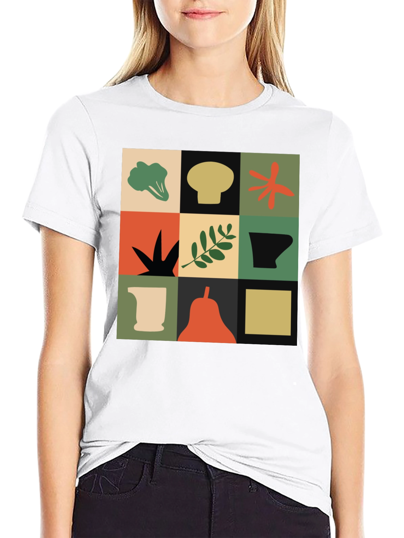 Modernist Veggie Print Black T-Shirt