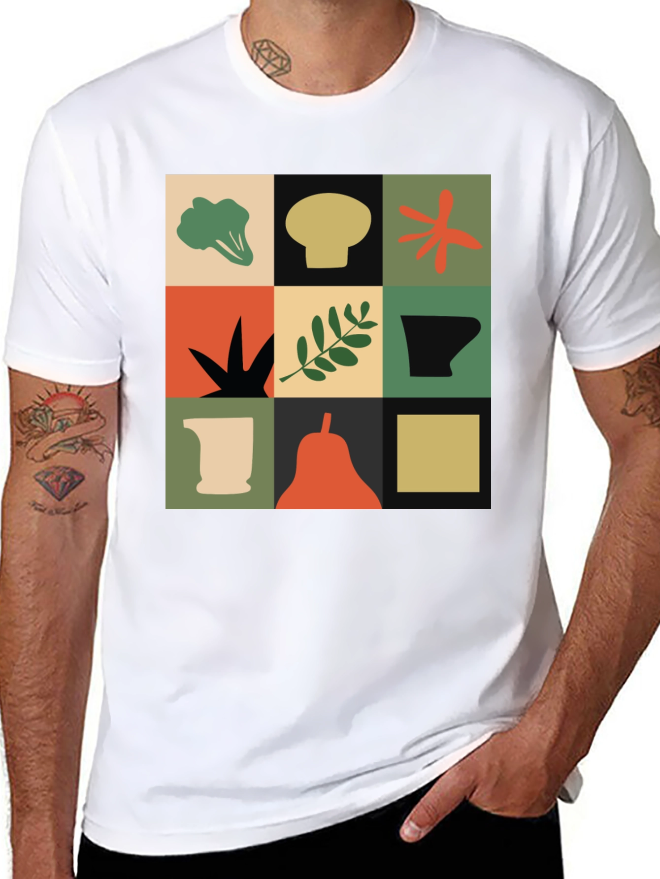 Modernist Veggie Print Black T-Shirt