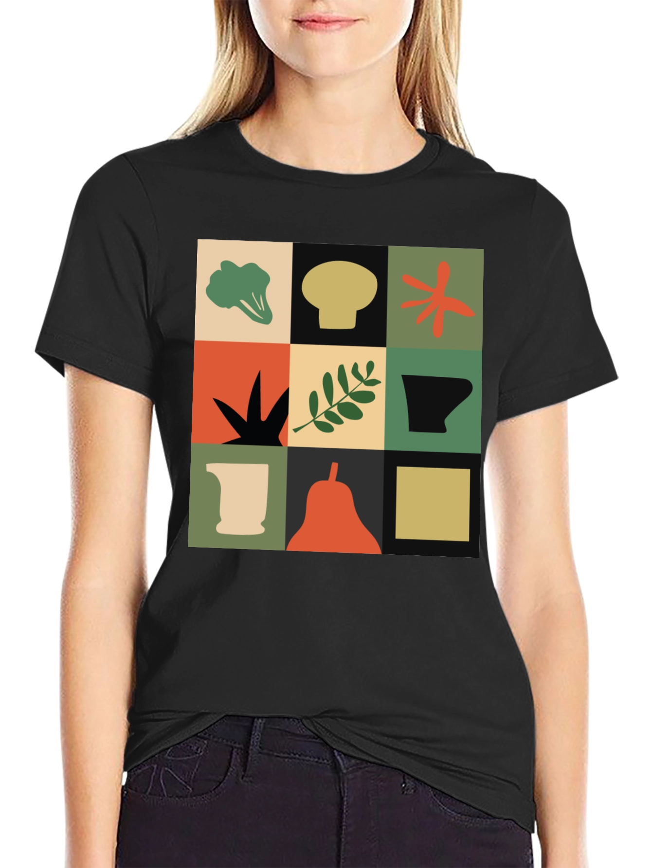 Modernist Veggie Print Black T-Shirt