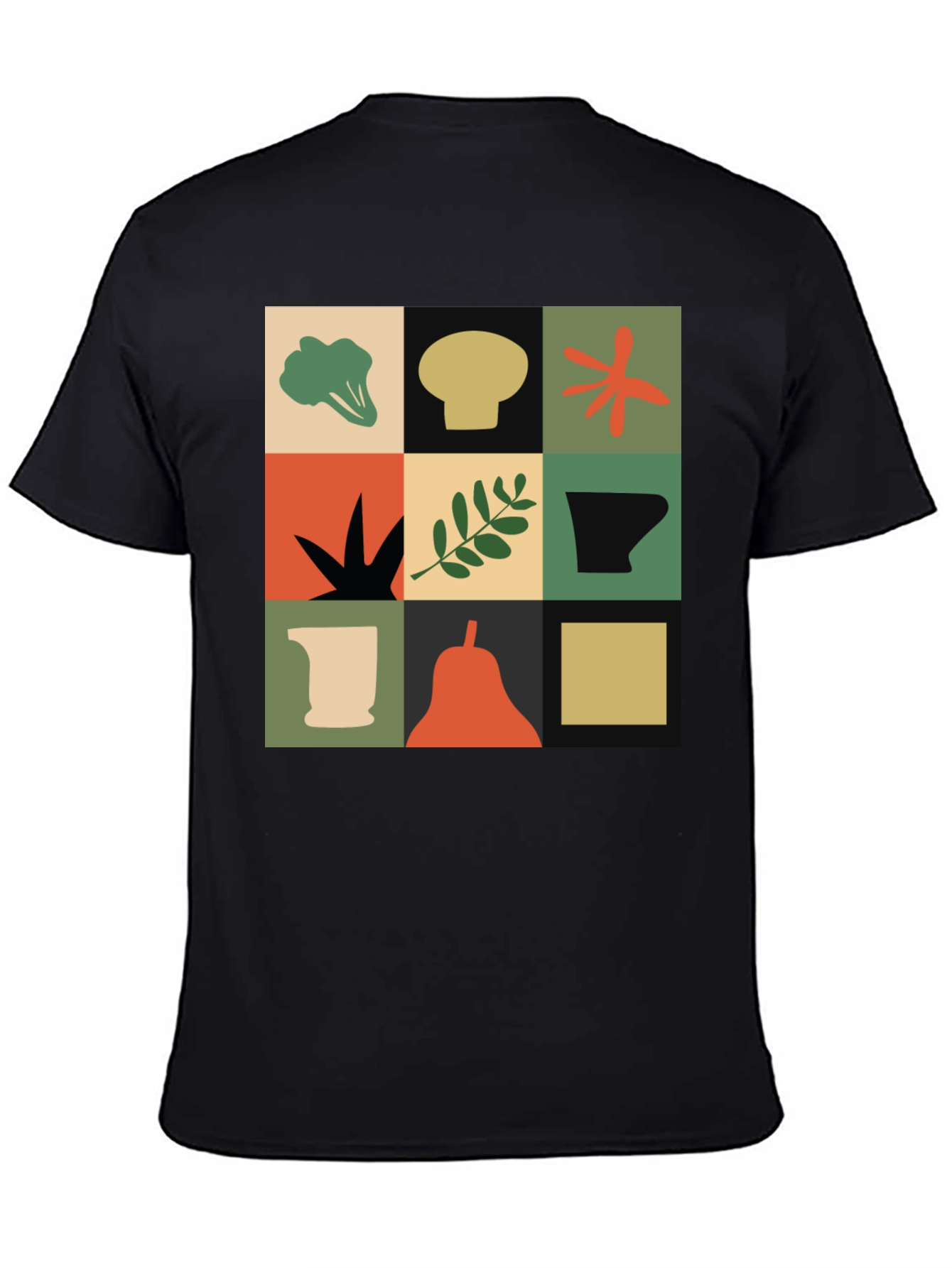 Modernist Veggie Print Black T-Shirt