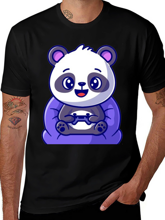 Cute Gamer Panda T-Shirt - Black Cotton Tee