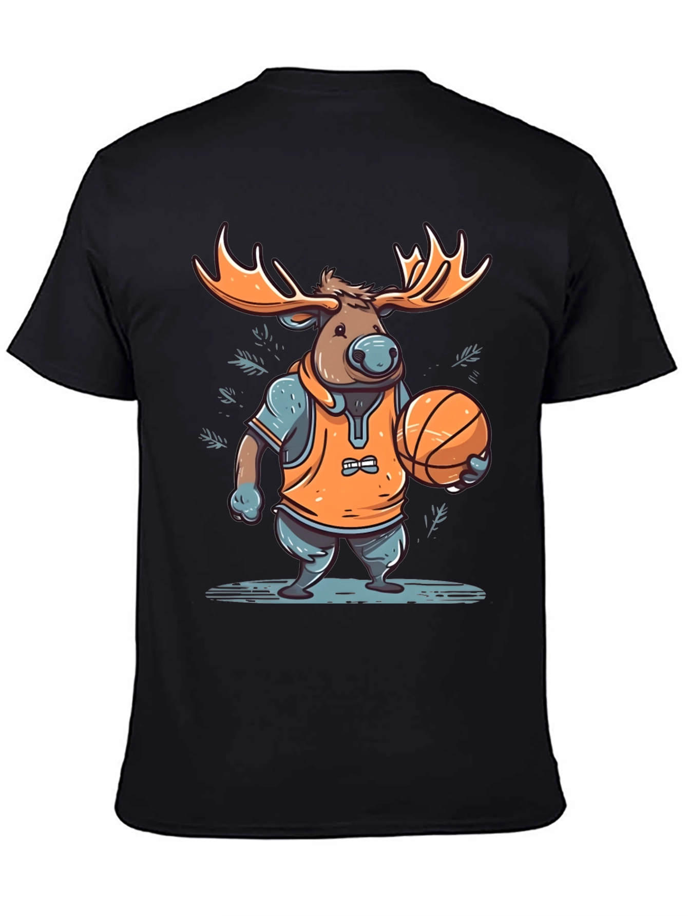 Moose Basketball Graphic T-Shirt - Black Cotton Tee