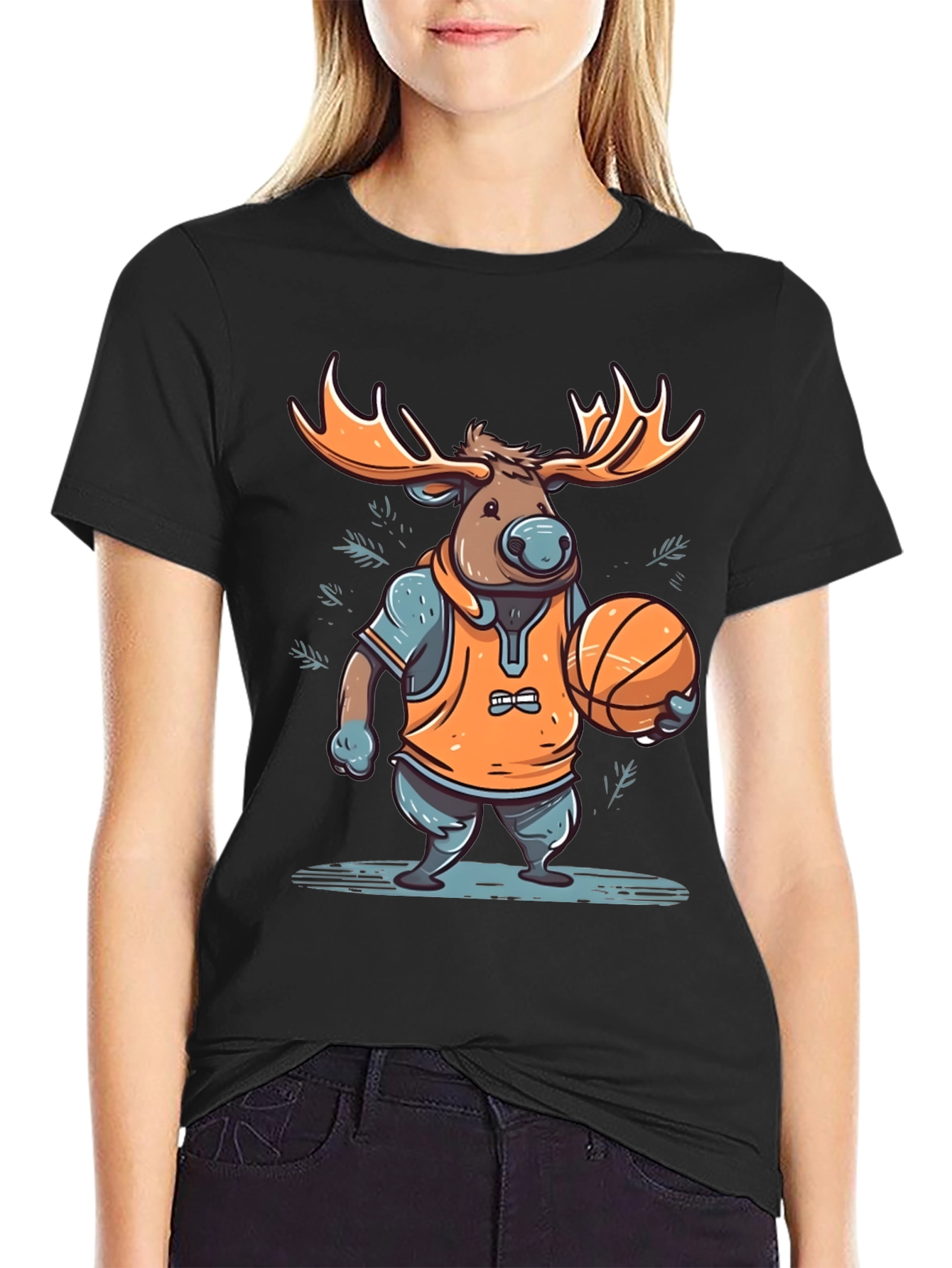 Moose Basketball Graphic T-Shirt - Black Cotton Tee