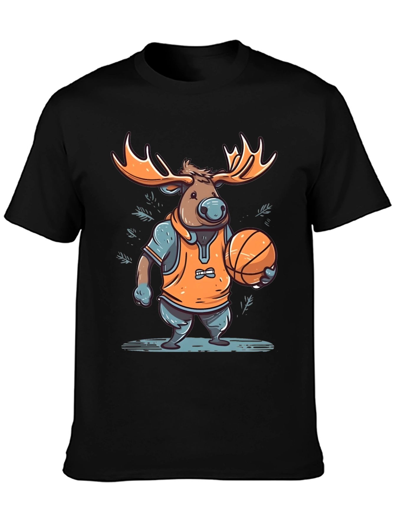 Moose Basketball Graphic T-Shirt - Black Cotton Tee