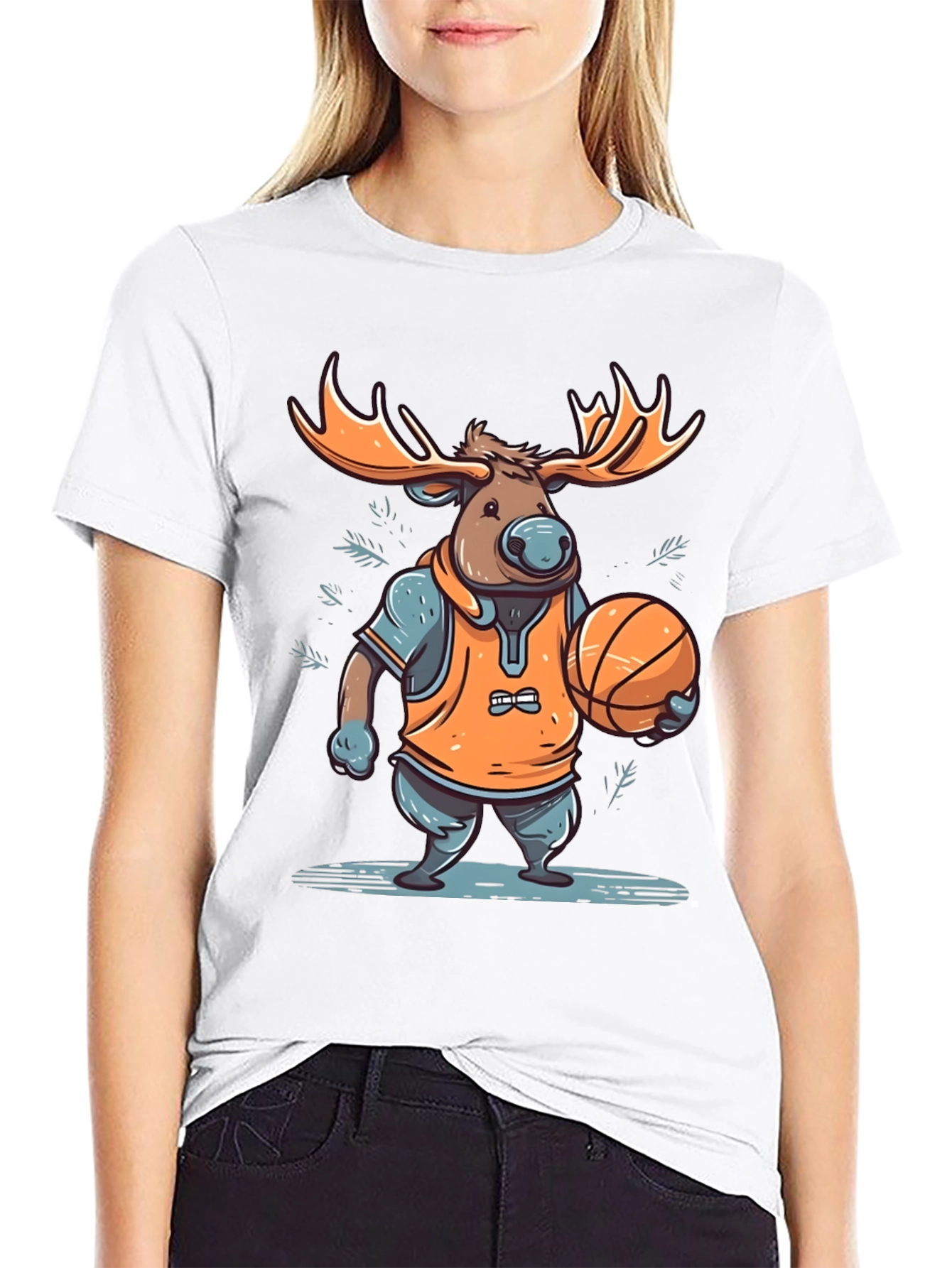 Moose Basketball Graphic T-Shirt - Black Cotton Tee