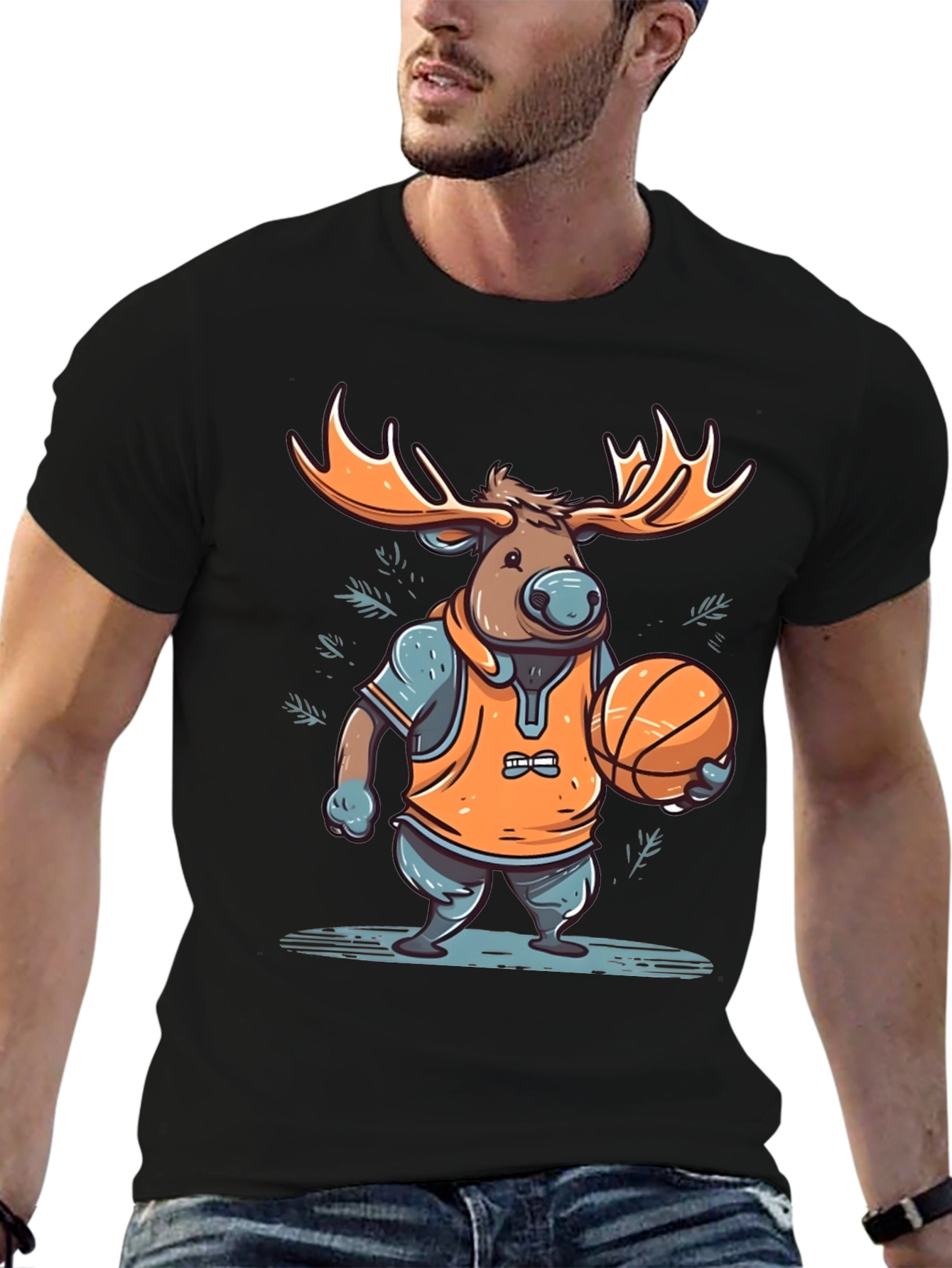 Moose Basketball Graphic T-Shirt - Black Cotton Tee
