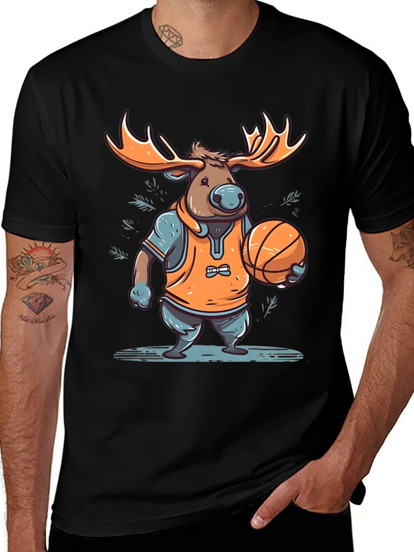 Moose Basketball Graphic T-Shirt - Black Cotton Tee