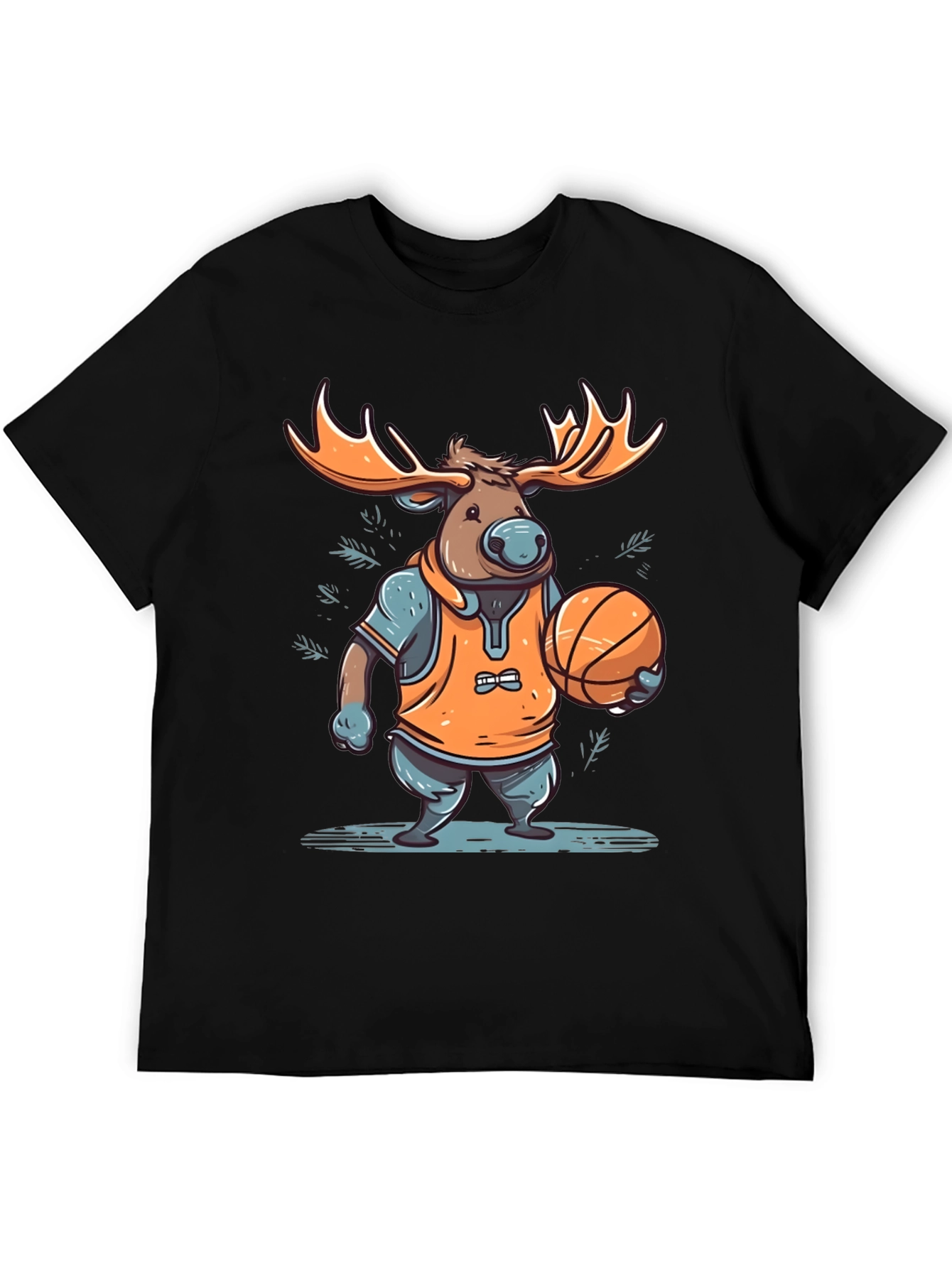 Moose Basketball Graphic T-Shirt - Black Cotton Tee