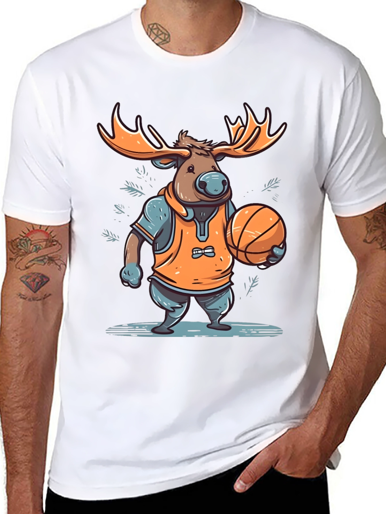 Moose Basketball Graphic T-Shirt - Black Cotton Tee