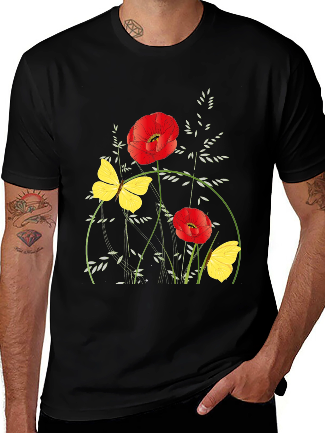 Floral Graphic Black T-Shirt