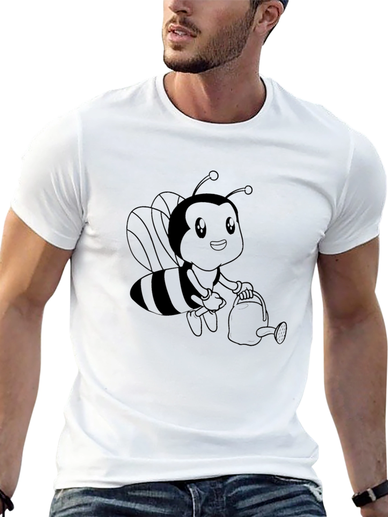 Cute Bee Graphic Tee - Black Cotton Comfort