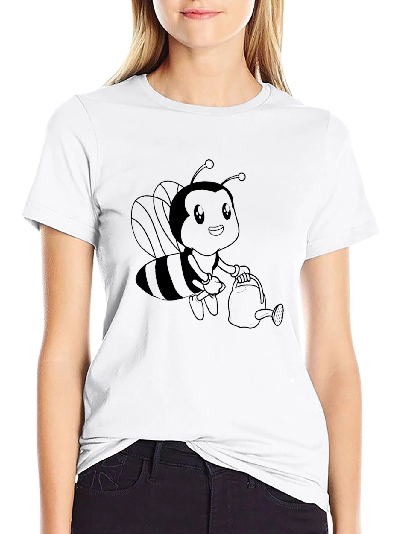 Cute Bee Graphic Tee - Black Cotton Comfort