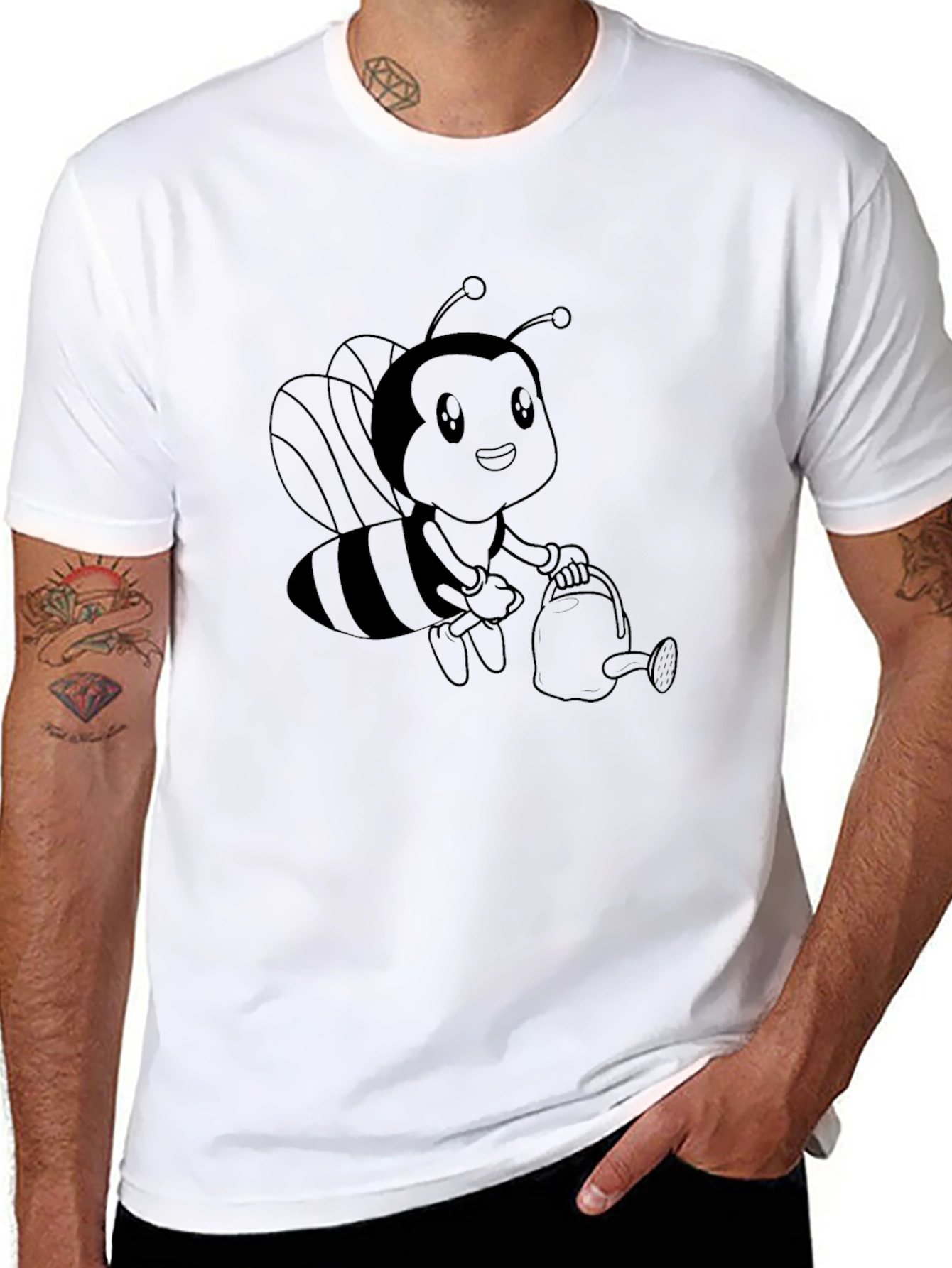 Cute Bee Graphic Tee - Black Cotton Comfort
