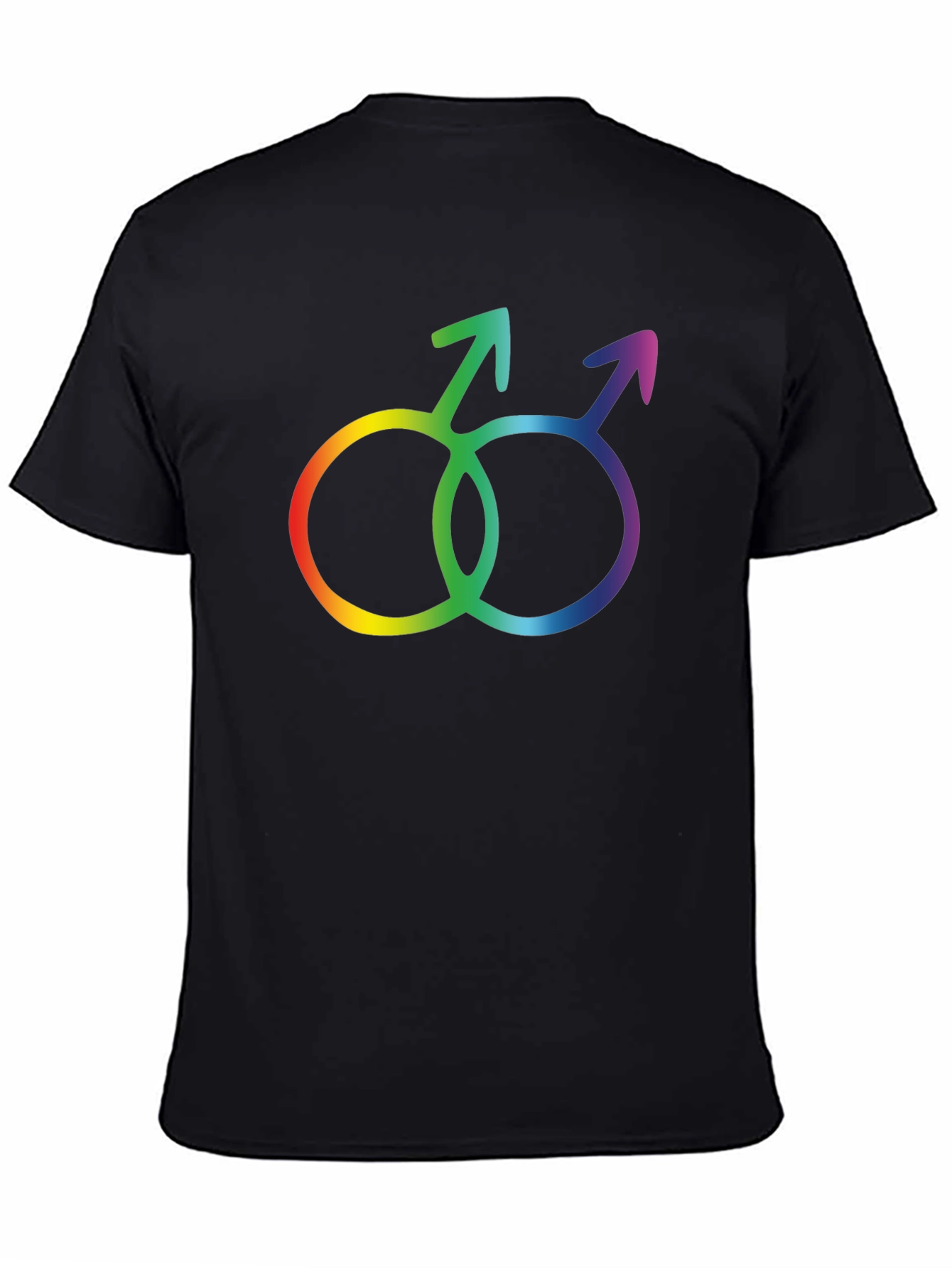 Rainbow Gay Pride Interlocking Mars Symbol Black T-Shirt