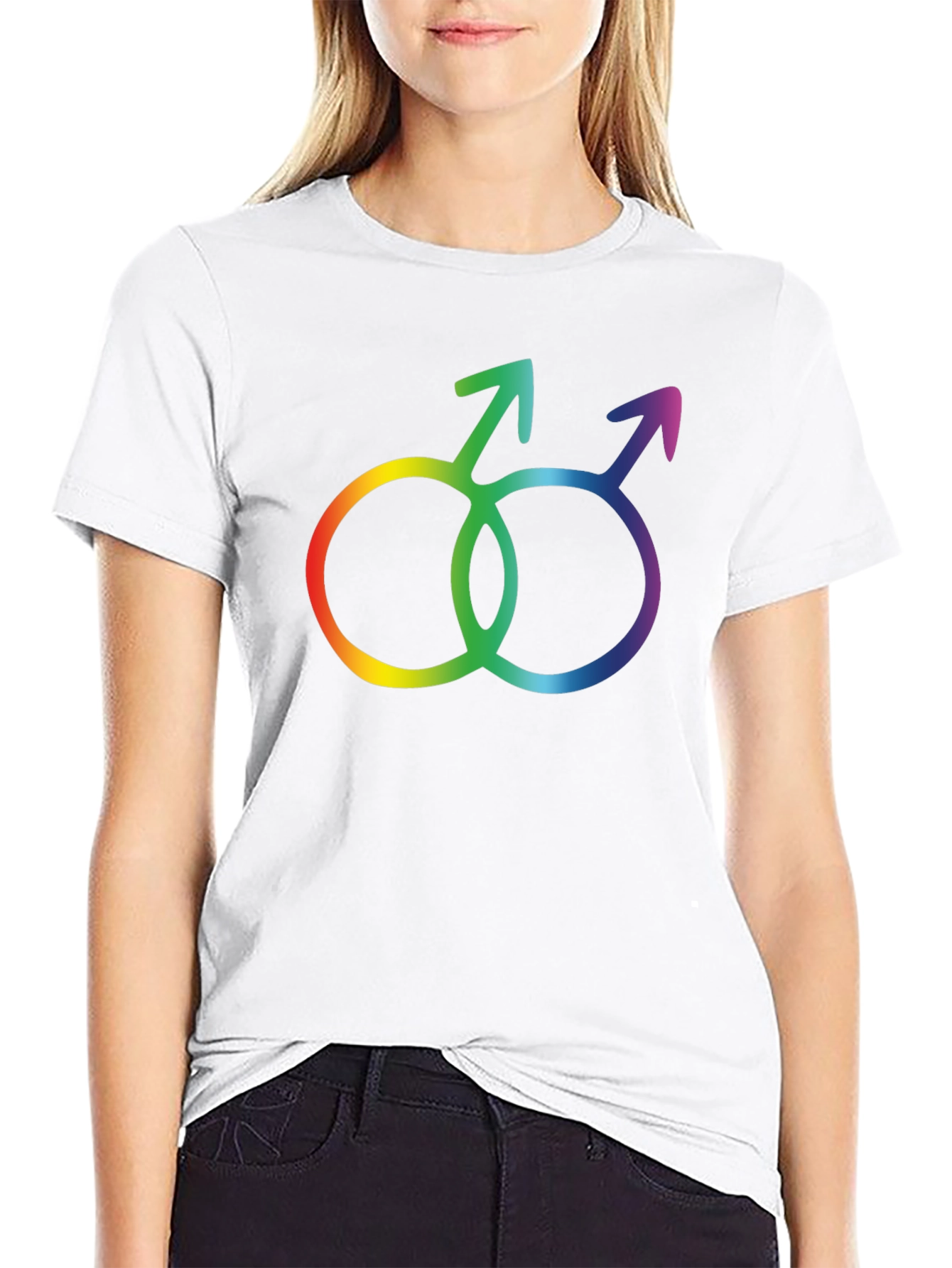 Rainbow Gay Pride Interlocking Mars Symbol Black T-Shirt