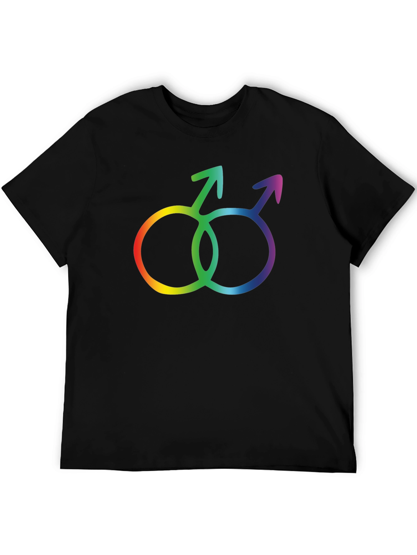 Rainbow Gay Pride Interlocking Mars Symbol Black T-Shirt