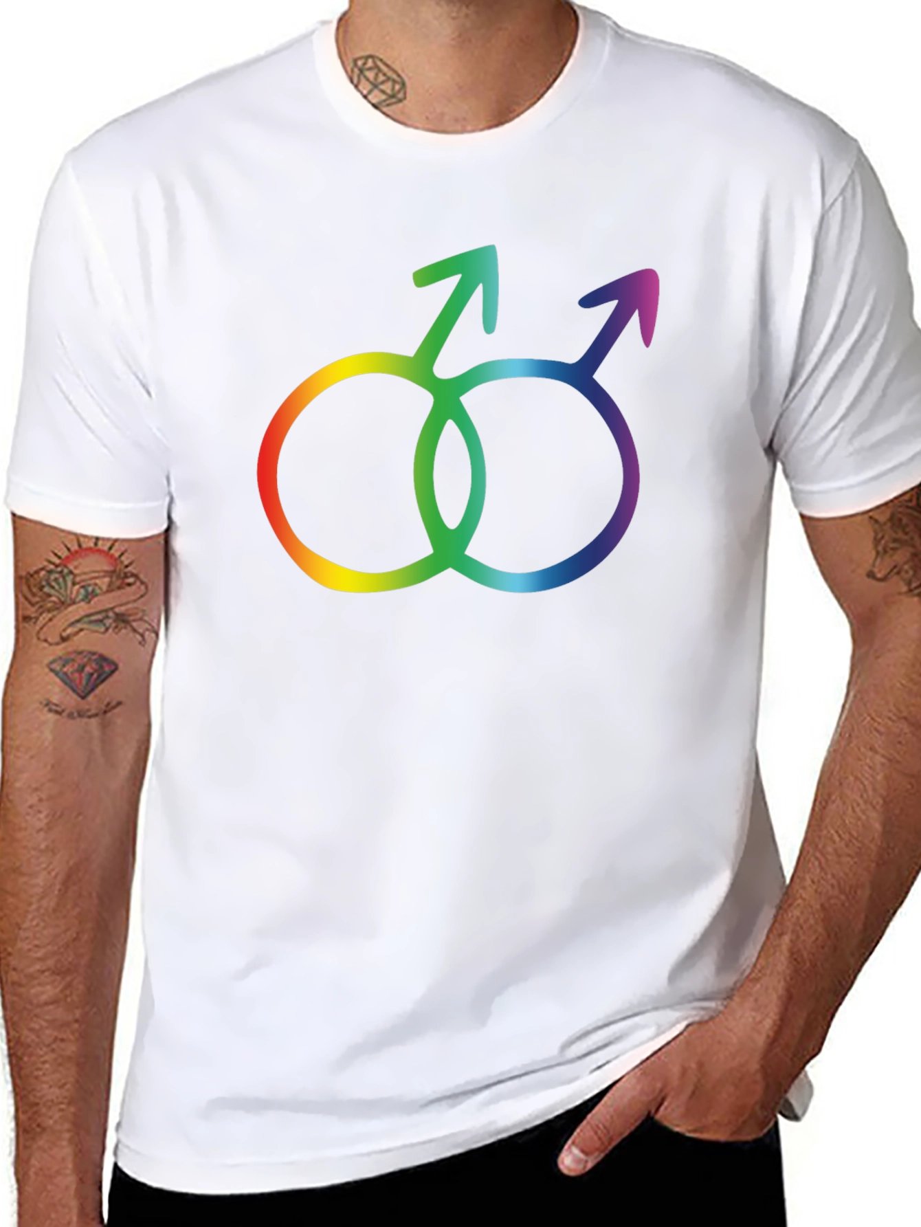 Rainbow Gay Pride Interlocking Mars Symbol Black T-Shirt