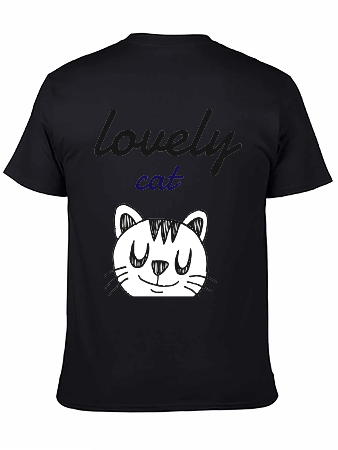 Cute Cat Doodle Black T-Shirt