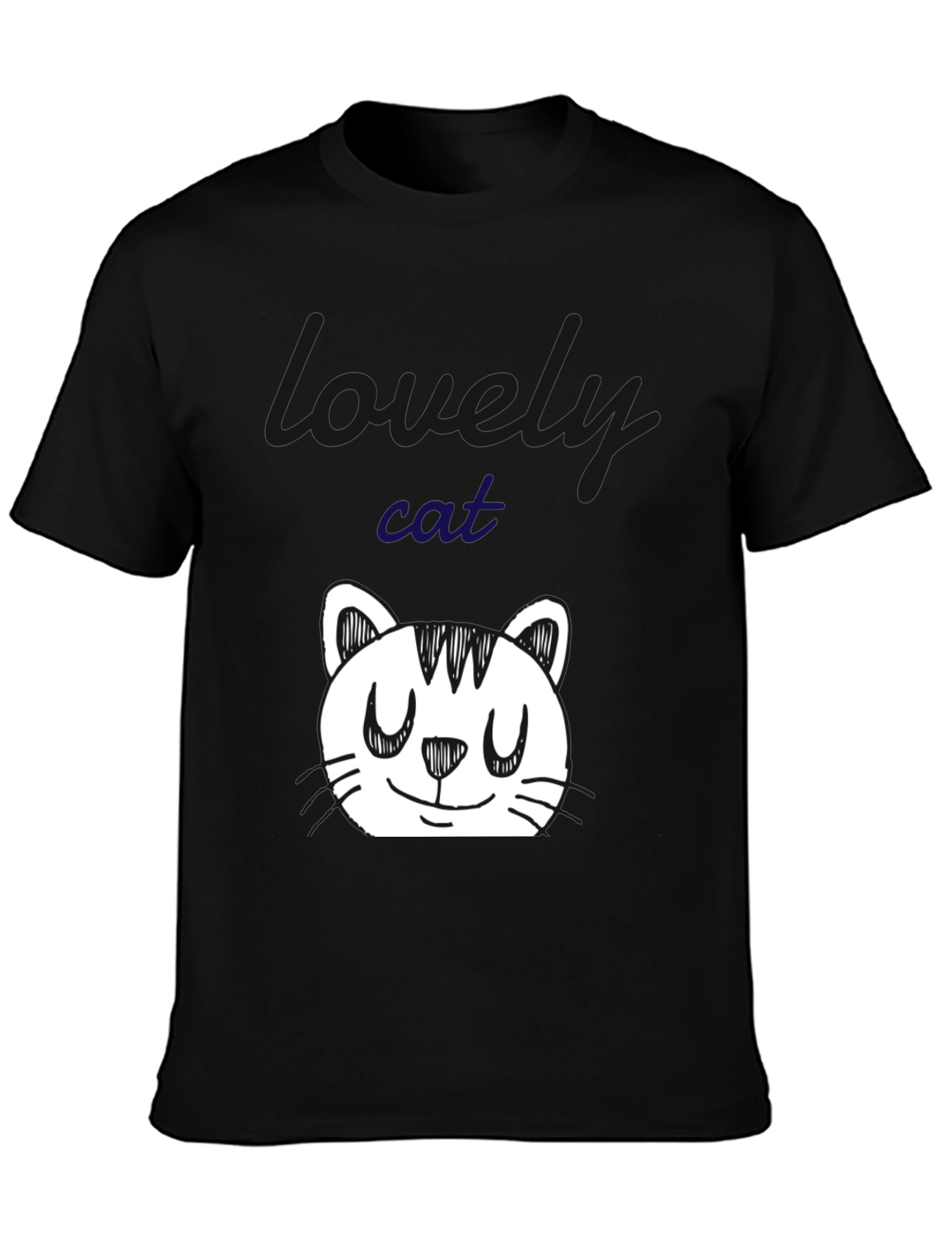Cute Cat Doodle Black T-Shirt