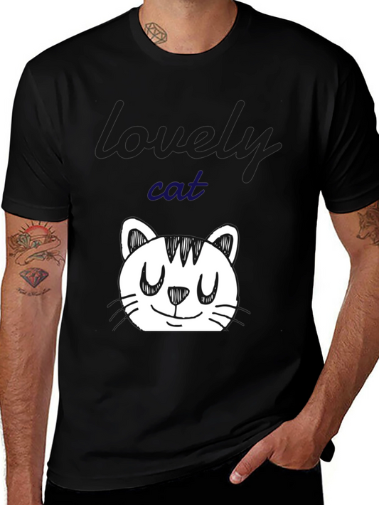 Cute Cat Doodle Black T-Shirt