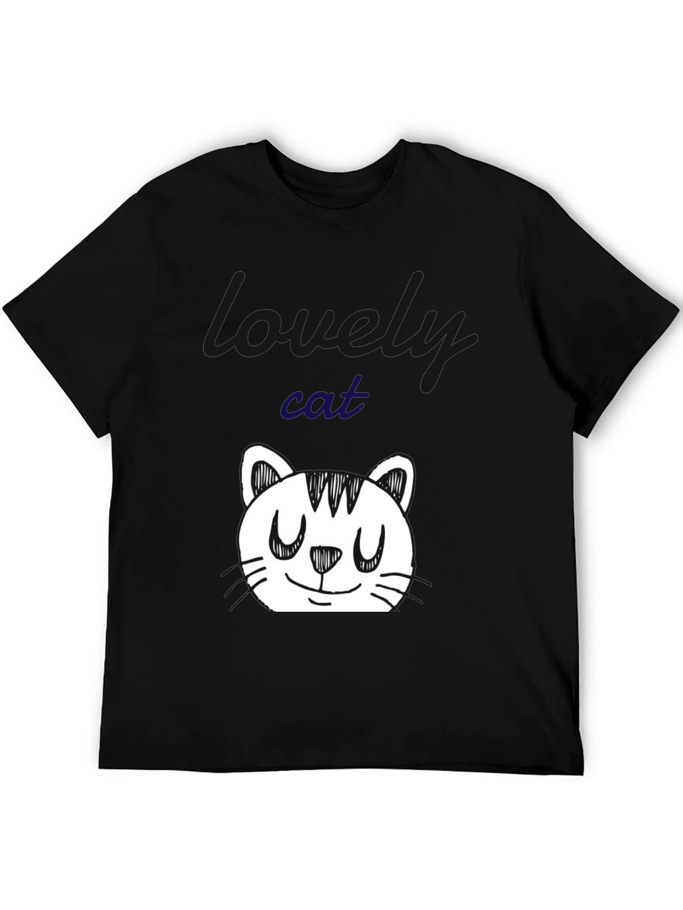 Cute Cat Doodle Black T-Shirt