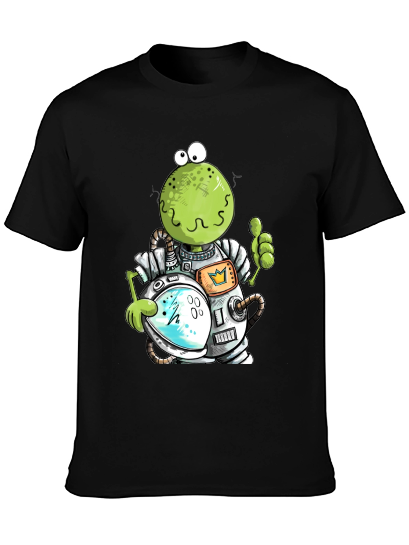 Astronaut Frog Graphic T-Shirt - Black Cotton Tee