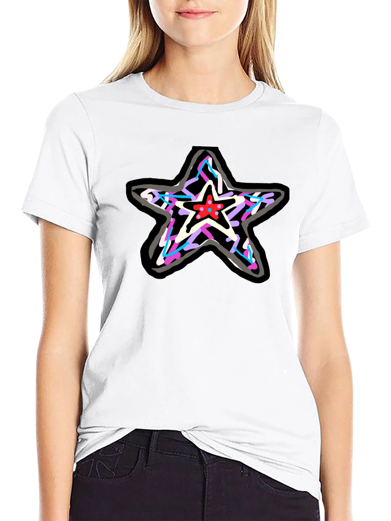 Star Graphic Print Black T-Shirt