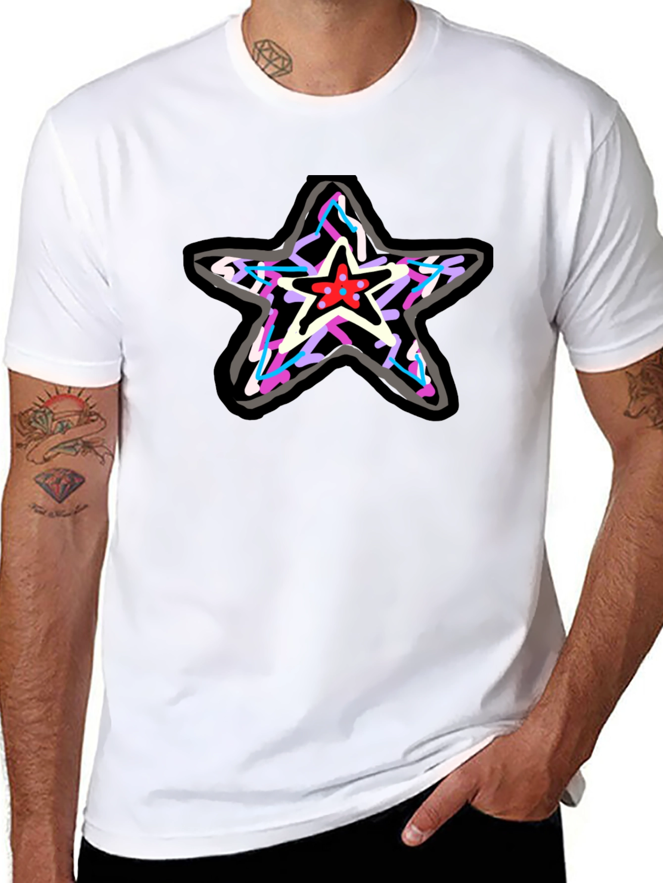 Star Graphic Print Black T-Shirt