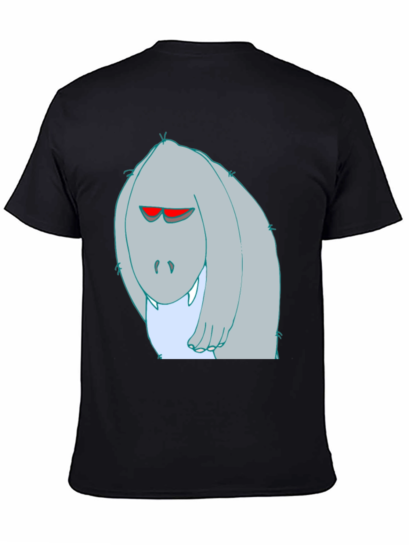 Cartoon Monster Graphic Tee - Black Cotton T-Shirt