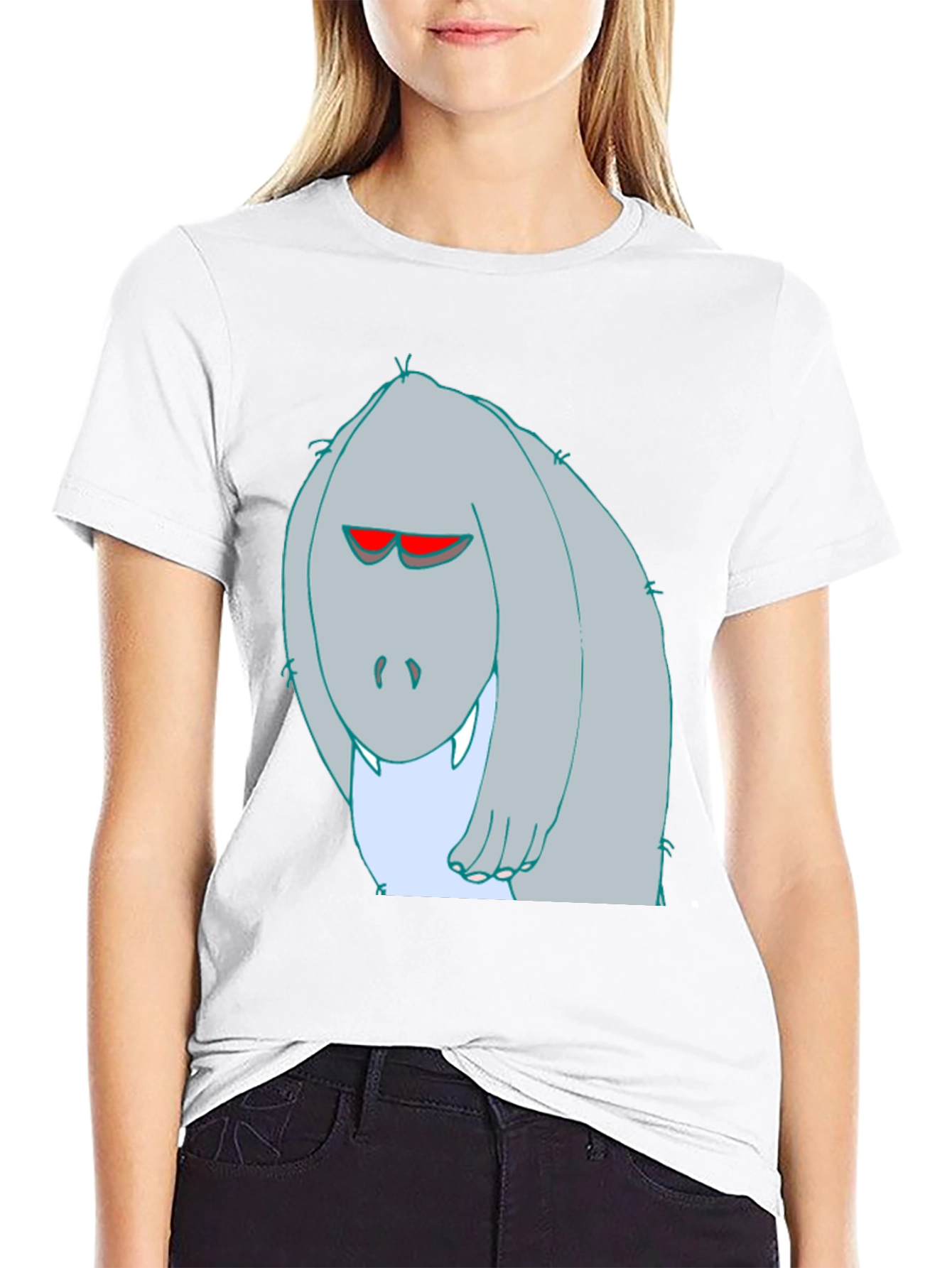 Cartoon Monster Graphic Tee - Black Cotton T-Shirt